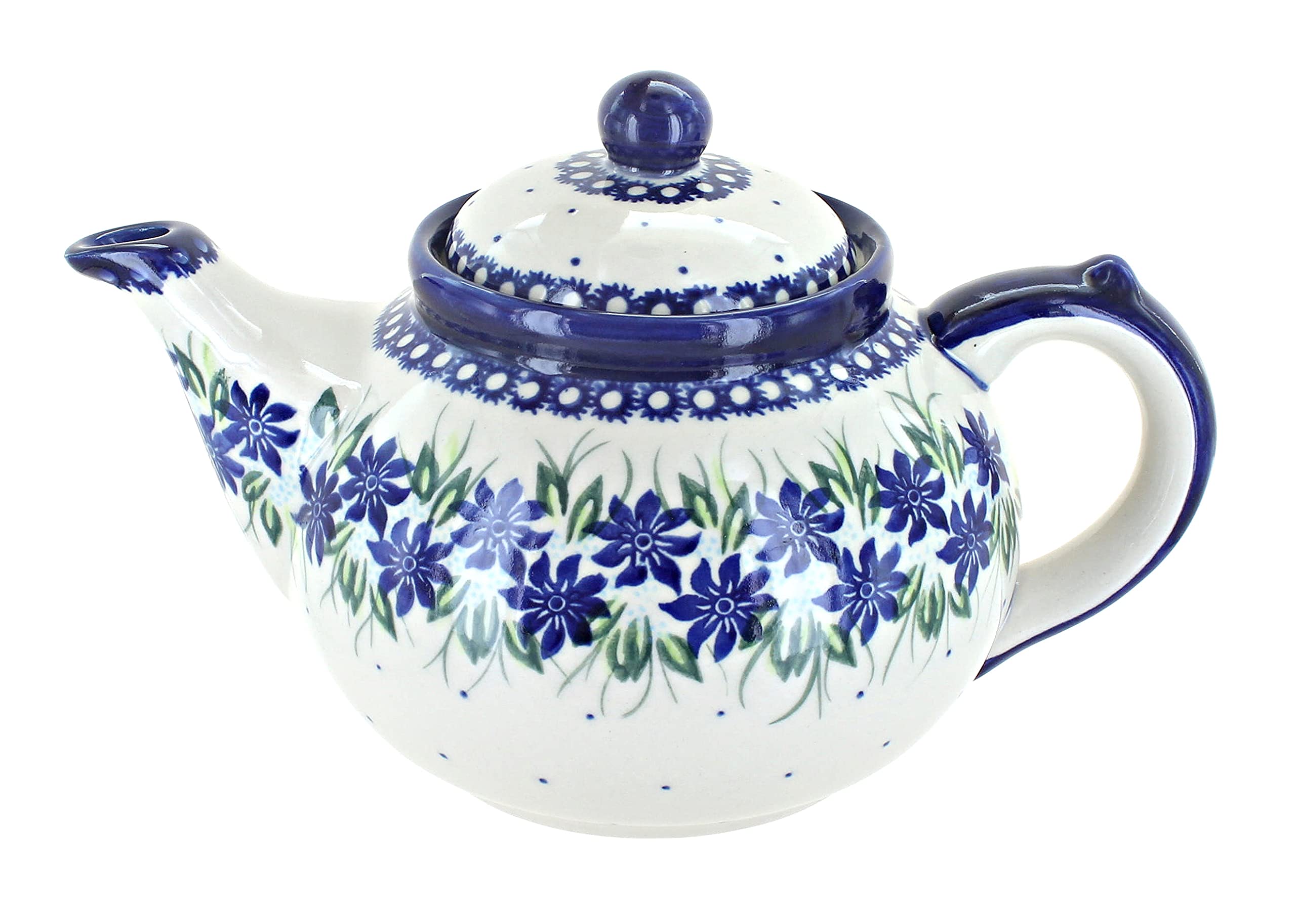 Handmade Blue Rose Polish Pottery Sierra Teapot - Traditional Ceramic Teapot for Tea Lovers - Perfect for Afternoon Tea, Gifts & Home Decor