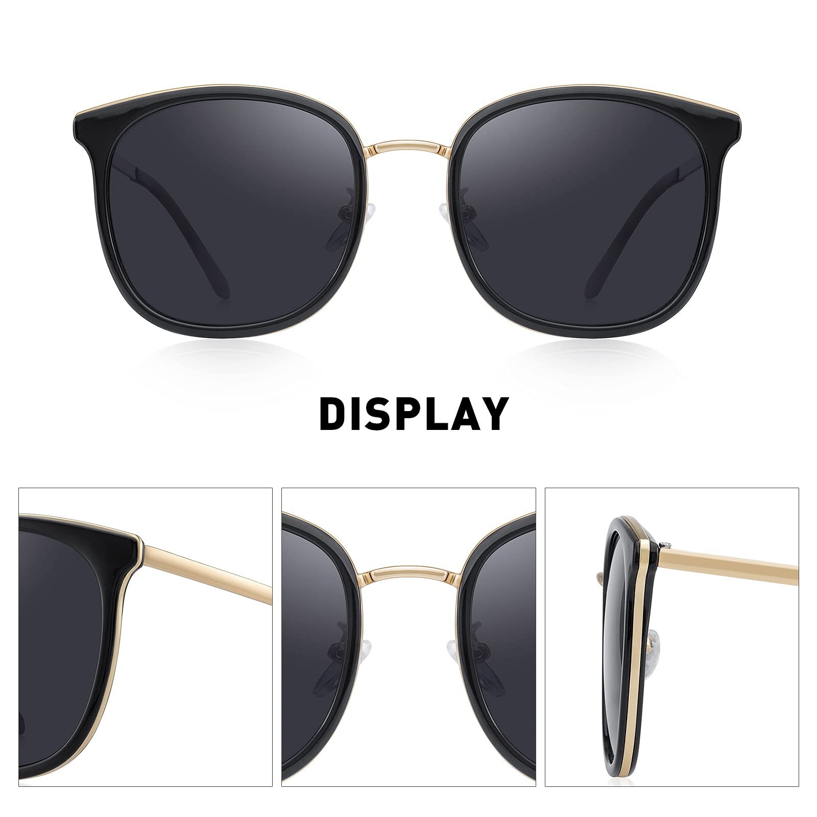 Stylish Polarized Sunglasses for Women & Men - UV Protection Oversized Rectangular Metal Frame - Perfect for Driving, Beach & Outdoor Activities
