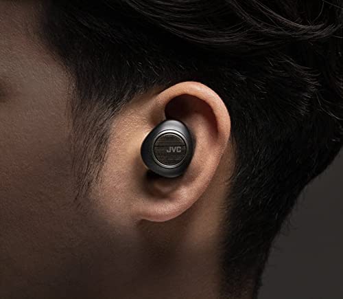 JVC HAFW1000T True Wireless Earbuds with 11mm Wood Carbon Driver, Bluetooth 5.2, Qualcomm Adaptive ANC & K2 Technology, 28H Battery Life, Spiral Dot Pro Earpieces - Perfect for Gym, Commuting & Travel (Black)