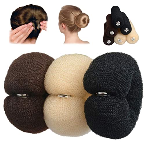 3-Pack Hair Bun Maker with Hidden Buckle - Quick Snap Roll Bun Tool for Sock & Doughnut Buns - DIY Foam Hair Ring Shaper (4x18cm, Mixed Colors) | Perfect for Updos, Weddings, Work & Everyday Hairstyles
