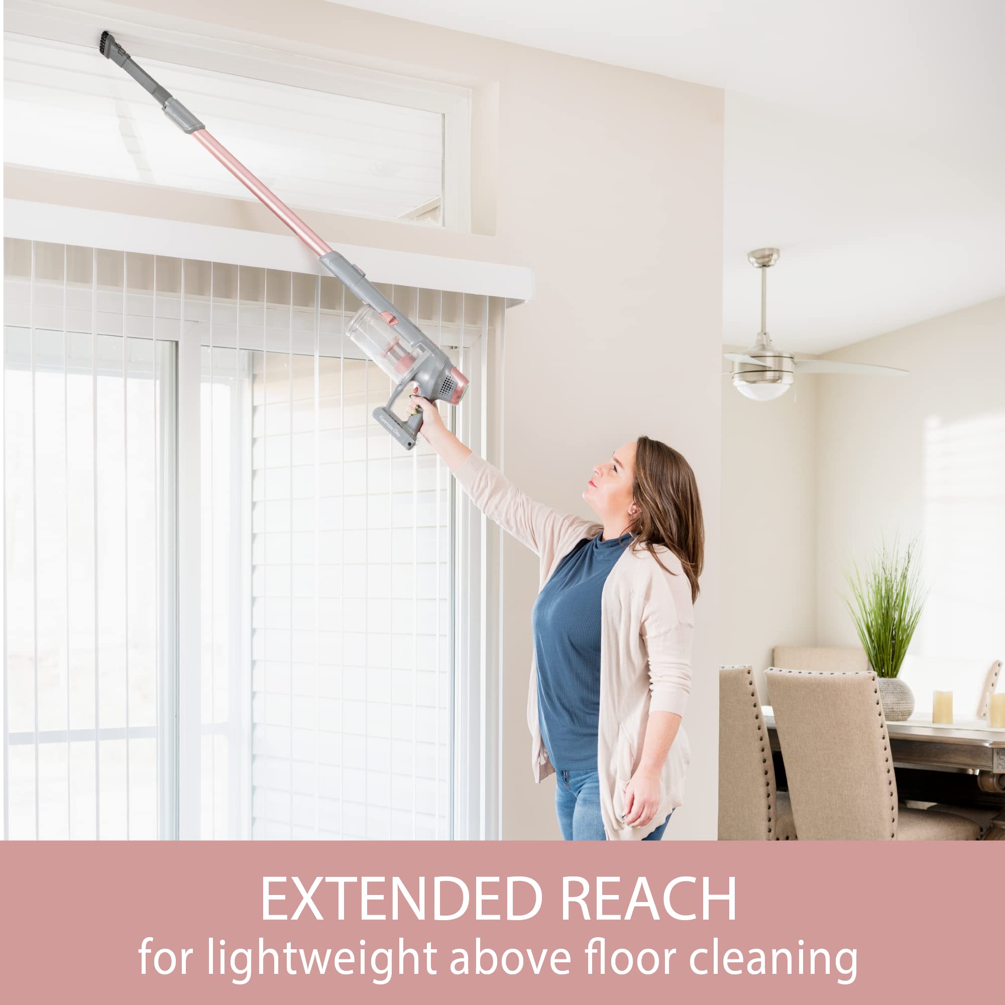 Kenmore DS4090 Brushless Cordless Stick Vacuum Cleaner - 1L Capacity, Lightweight, 2-Speed Power Suction, LED Headlight - 2-in-1 Handheld & Stick Vacuum for Hardwood Floors, Carpets, Pet Hair (Rose Gold) | Perfect for Home Cleaning, Pet Owners & Quick Pickups