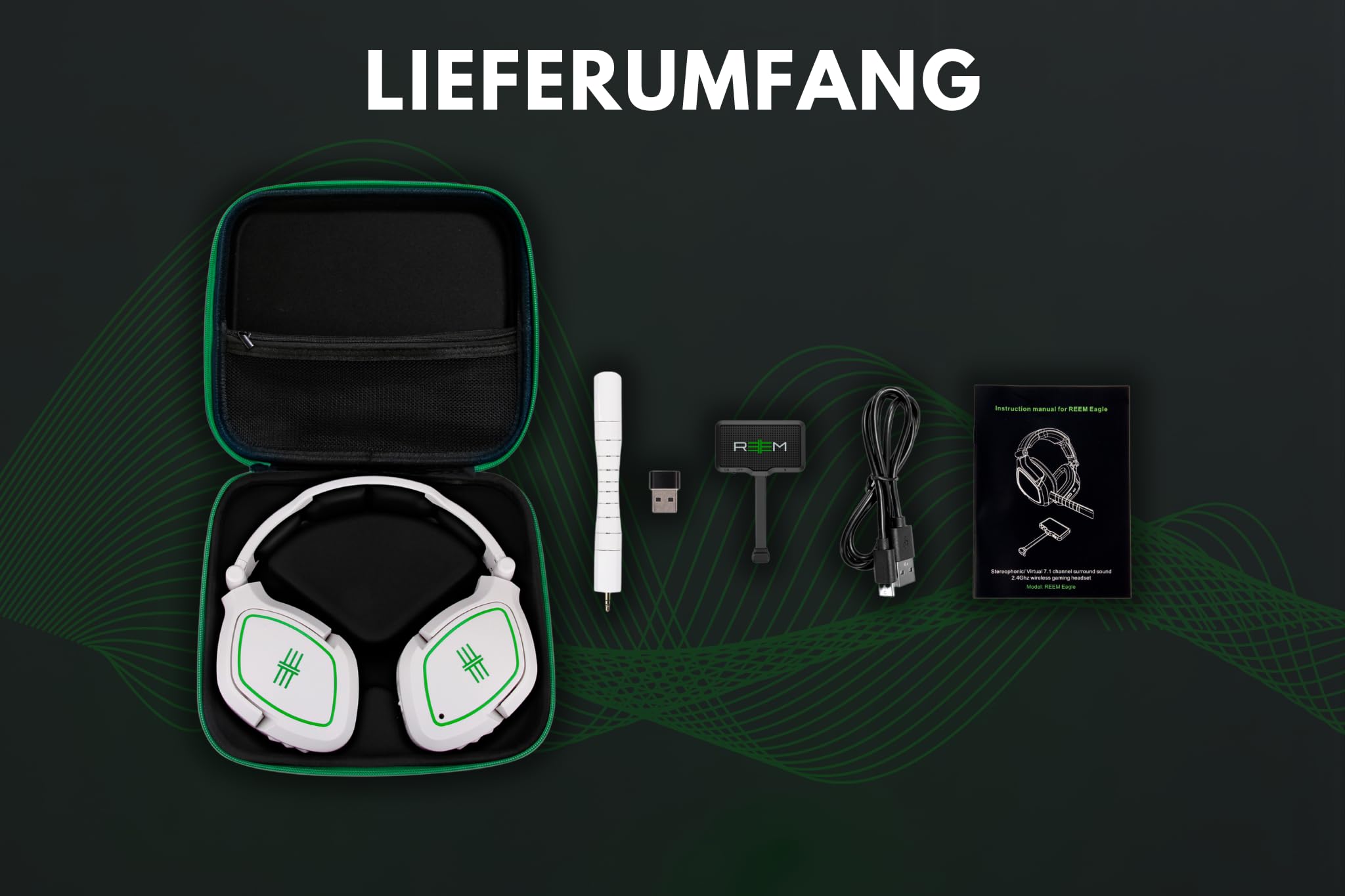 Reem Eagle Wireless Gaming Headset - USB-C 7.1 Virtual Surround Sound Headphones with 2.4GHz Wireless, Active Noise Cancelling - Compatible with PS5, PS4, Nintendo Switch, PC & Mobile - Includes Carry Case (White) - Perfect for Competitive Gaming, Streaming & Online Meetings