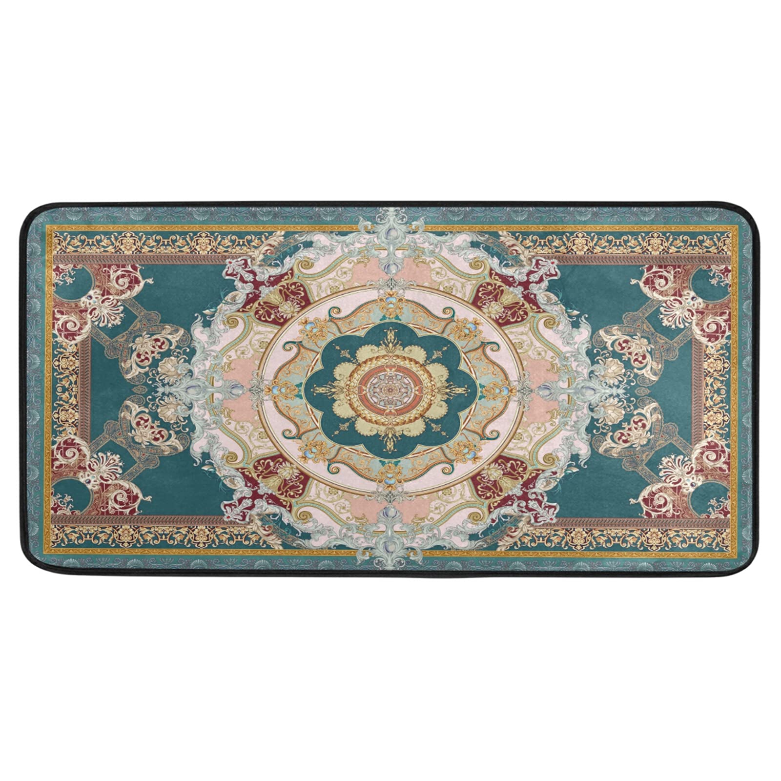 Non-Slip Washable Retro Teal Blue Kitchen Rugs and Mats - Absorbent Cushioned Floor Mat for Sink Area - 39