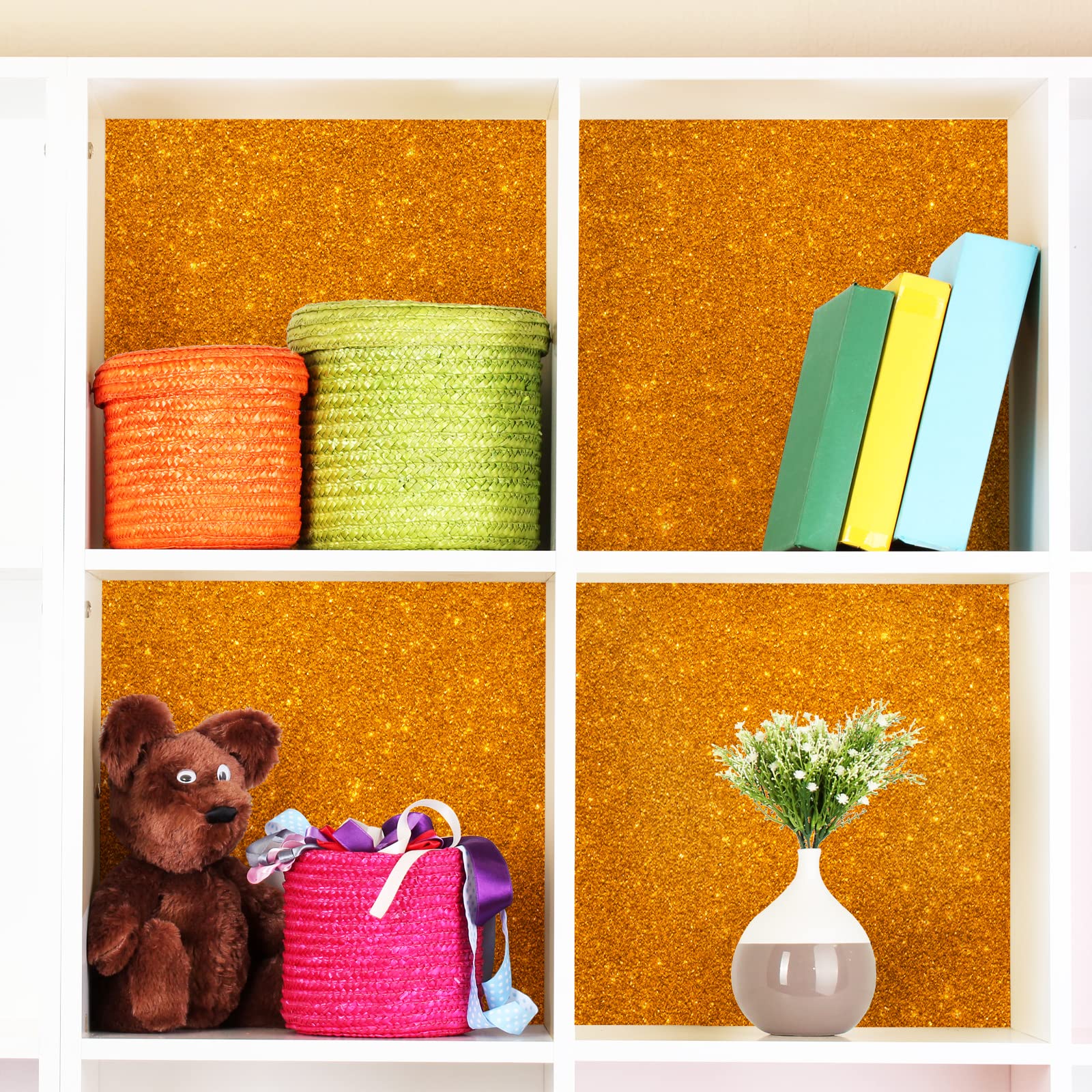 VEELIKE Gold Glitter Peel and Stick Wallpaper - Self-Adhesive Removable Sparkle Contact Paper for Bedroom, Cabinets, Furniture (15.7''x354'') - Perfect for Home Decor, DIY Projects & Accent Walls
