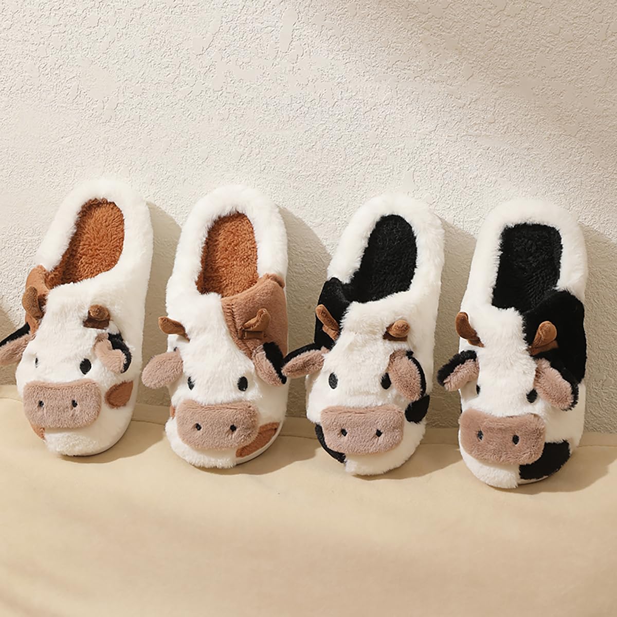 Women's Cozy Fluffy Cow Slippers - Warm Winter Animal House Shoes for Indoor Comfort | Perfect for Home, Lounge & Gift Giving