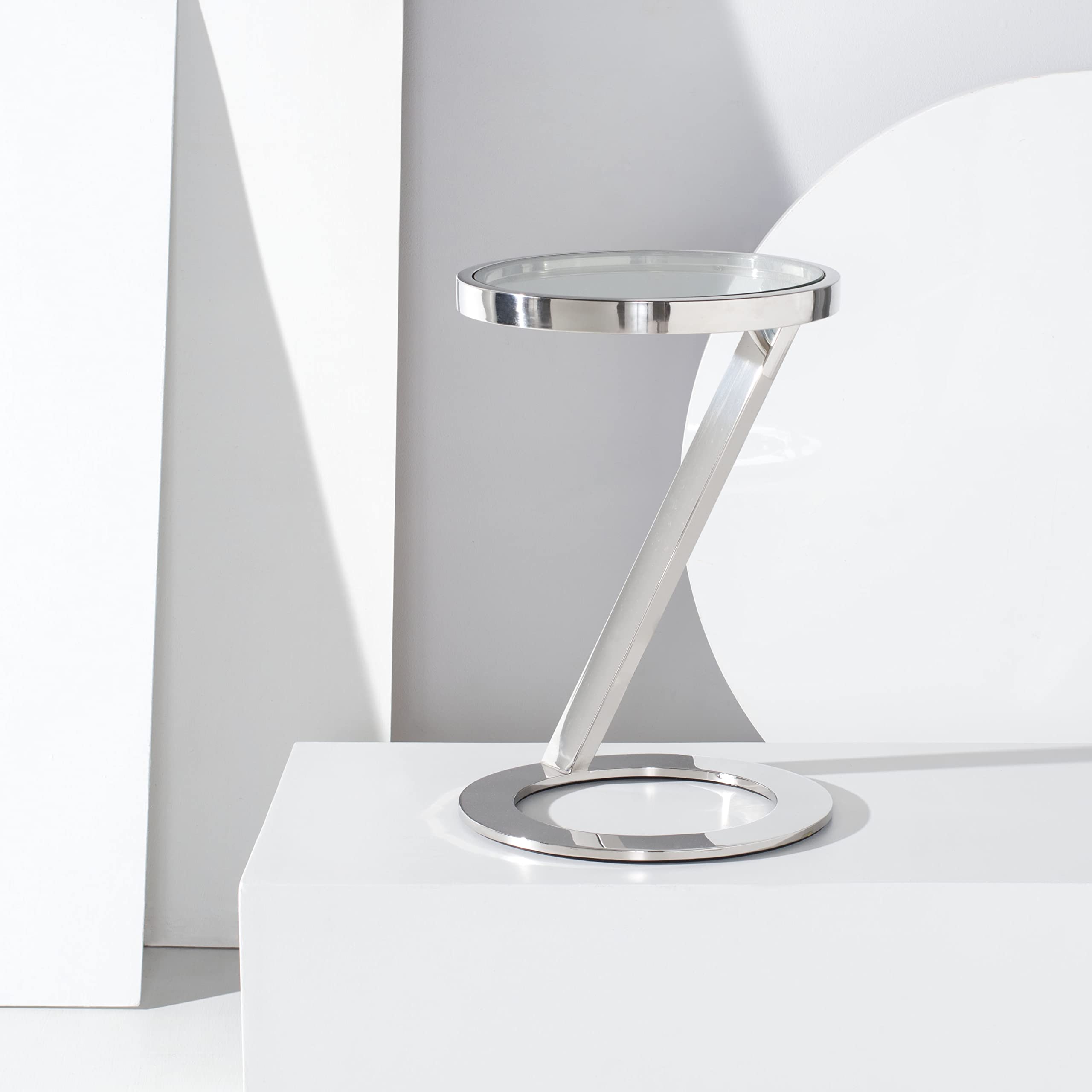 Safavieh Couture Home Mariana Chrome Stainless Steel Glass Top End Table - Modern Side Table for Living Room, Bedroom & Office Decor