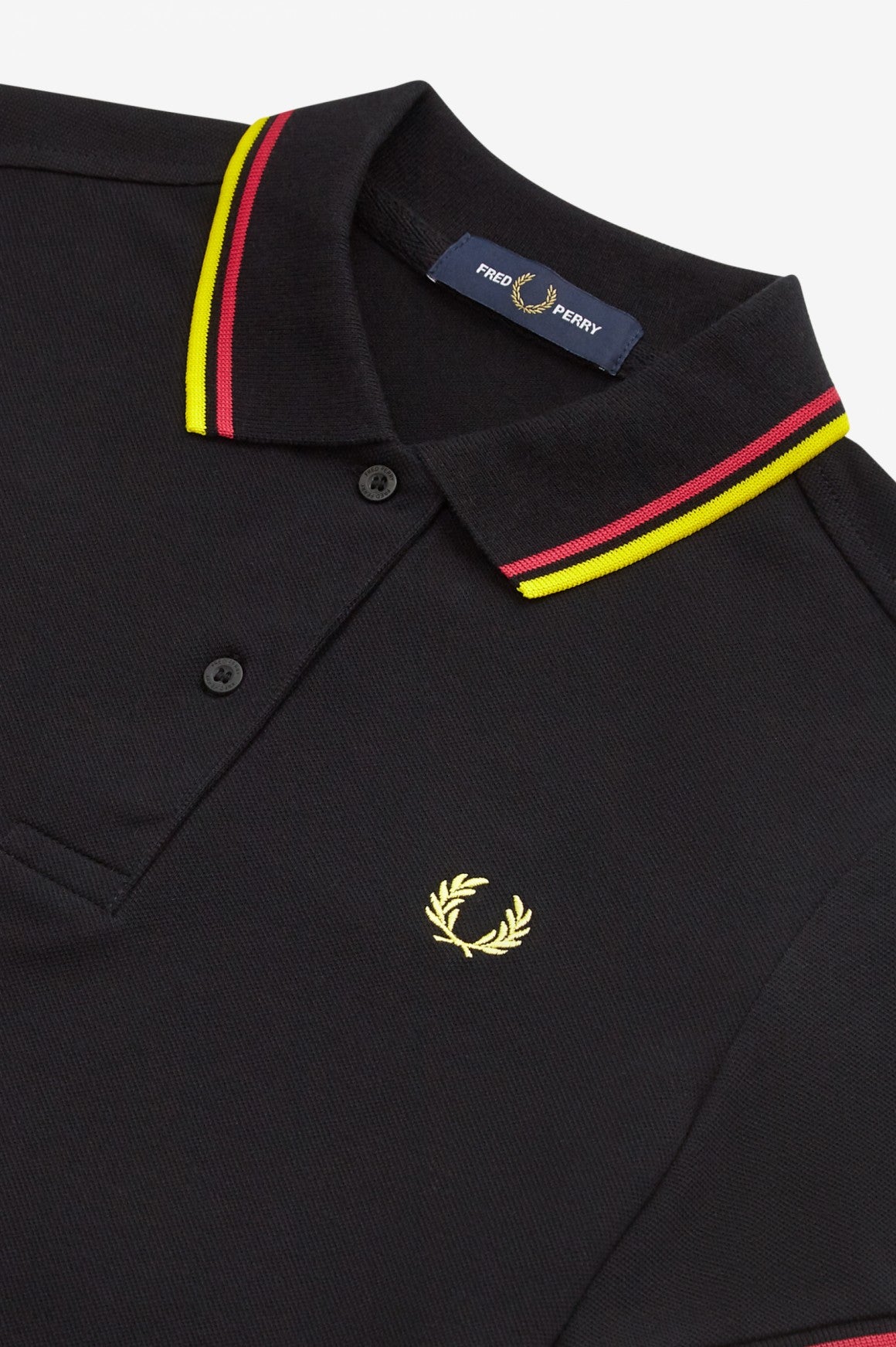 Women's Twin Tipped Fred Perry Polo Shirt - Black/Love Potion/Golden Kiwi Colors | Casual & Tennis Wear for Stylish Outfits