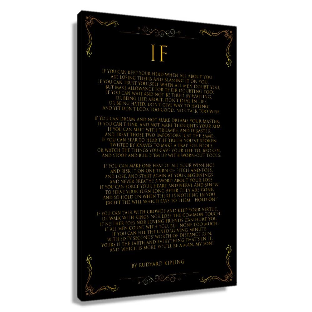 Vintage Poem Wall Art - Gold Framed If by Rudyard Kipling Poster - Inspirational Poetry Print for Bedroom, Living Room & Office Decor - 24x36 Inches (60x90cm) Framed Canvas Painting - Perfect Gift for Book Lovers & Literary Enthusiasts - Ideal for Home, Office, Dorm or Study Room Wall Decor