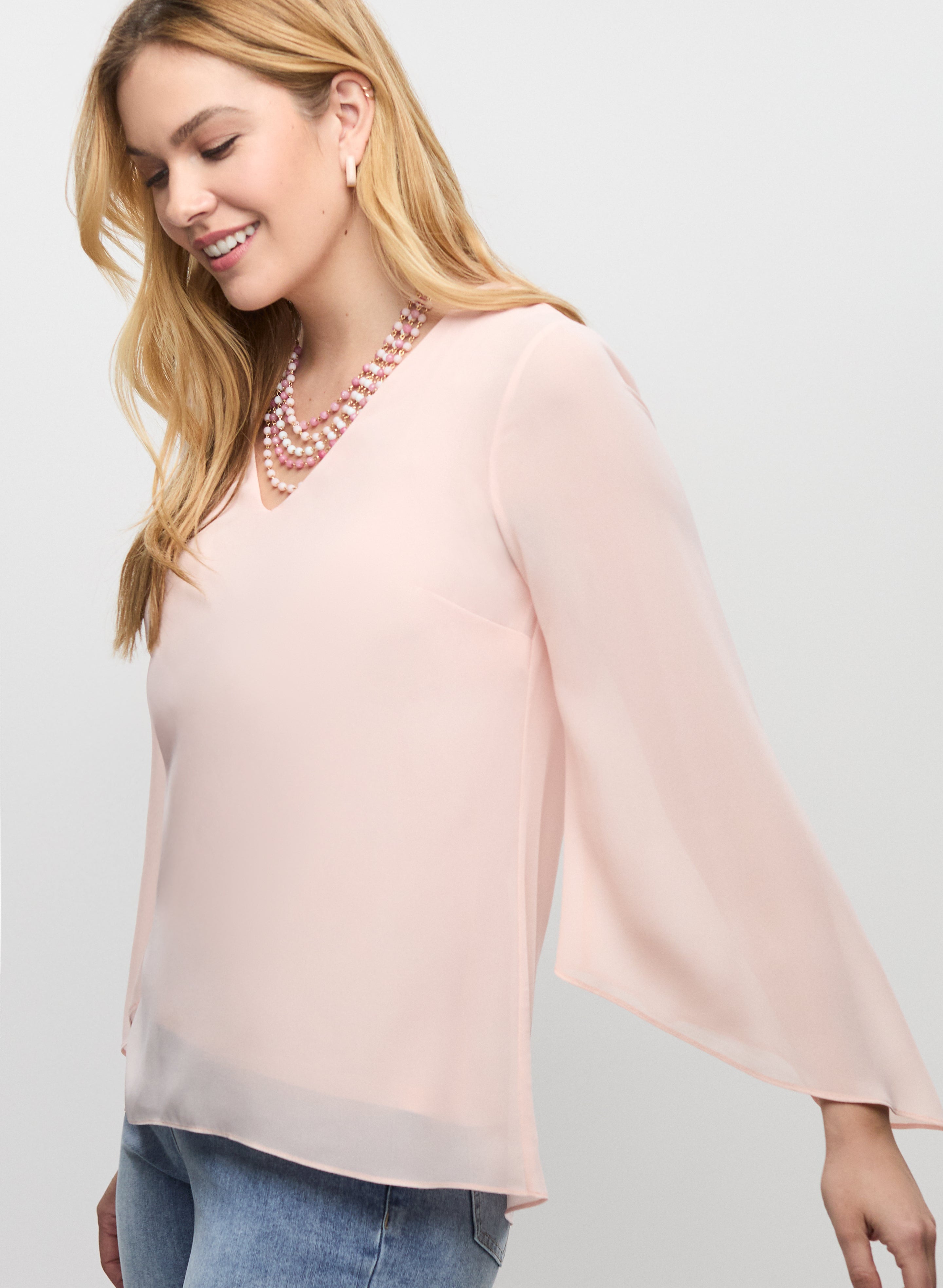 Elegant Flared Sleeve Chiffon Blouse for Women - Trendy Flowy Top for Office, Party & Date Night Outfits