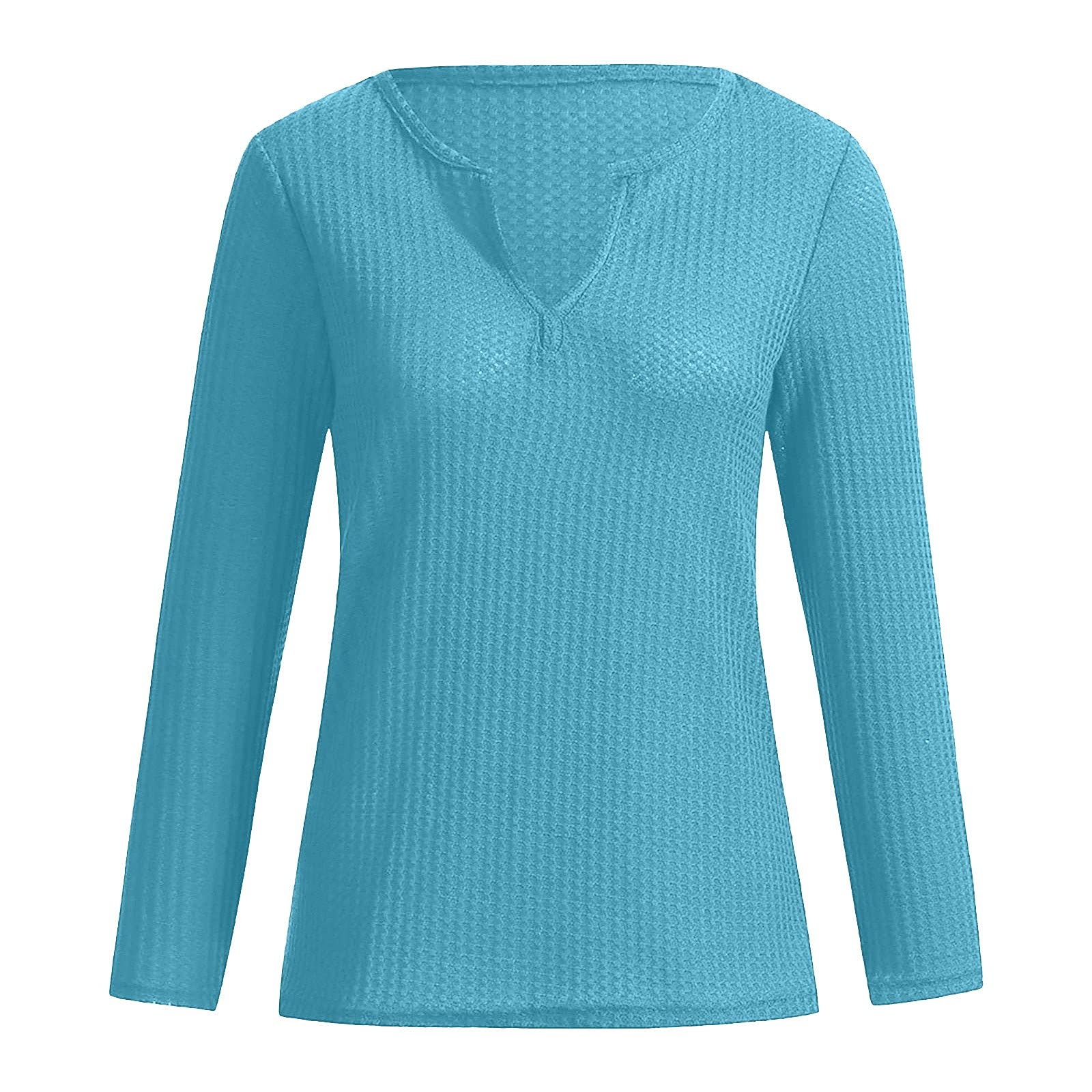 Women's Waffle Knit Long Sleeve V-Neck Loose Fit Pullover Sweater - Soft Warm Casual Tops for Fall & Winter | Cozy Layering, Office Wear, Weekend Outfits