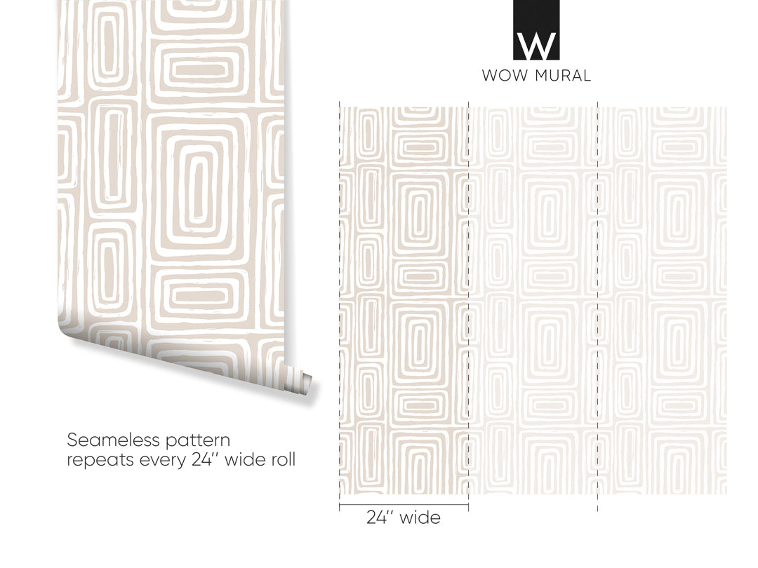 Boho Hazelnut Maze Peel and Stick Wallpaper W036 - Self-Adhesive Removable Wallpaper for Bedroom, Living Room, and Nursery Decor