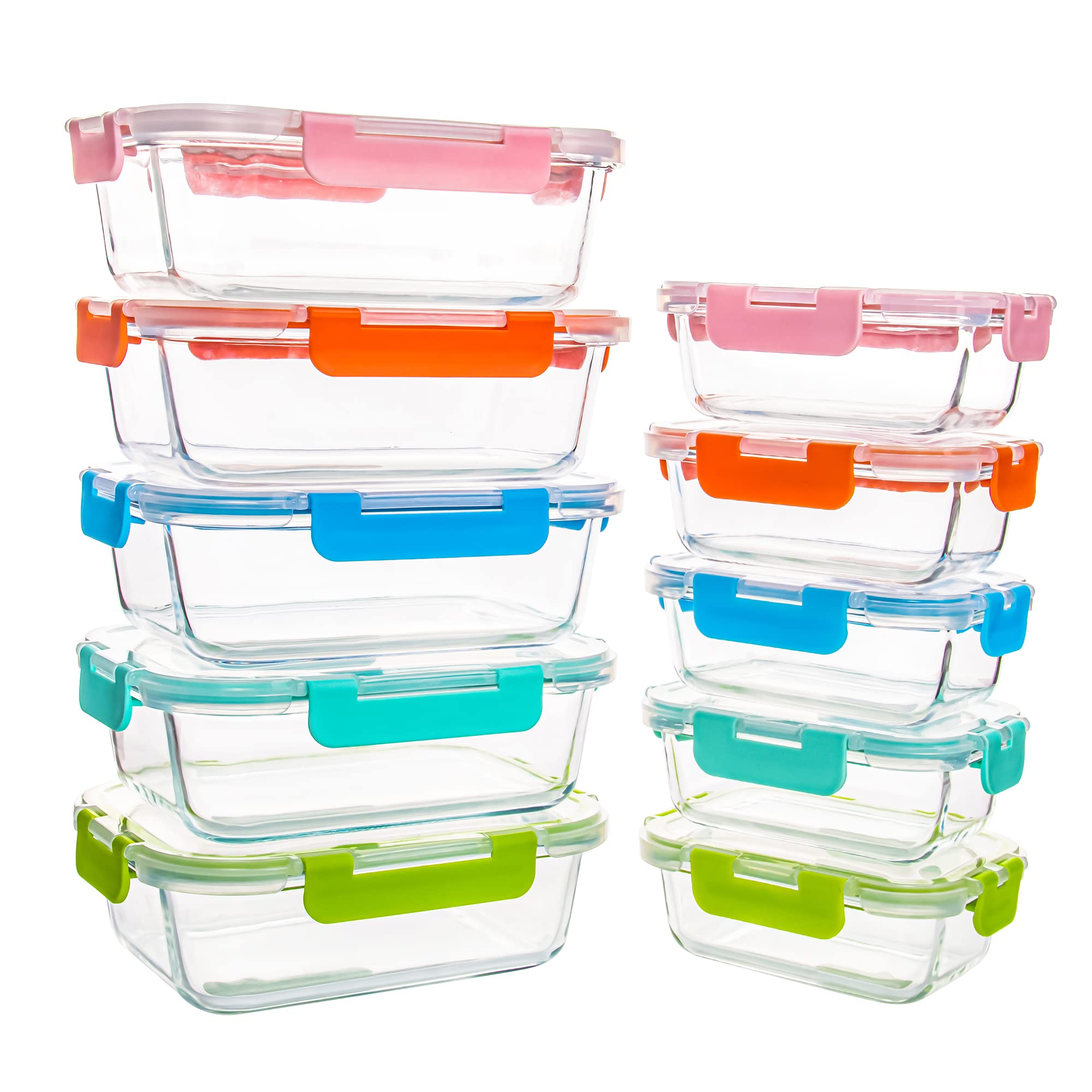 10-Pack Airtight Glass Food Storage Containers with Lids - Leakproof Meal Prep Containers for Adults - Microwave & Freezer Safe Bento Boxes (34oz & 12oz) - Perfect for Office Lunch, Meal Prepping & Leftovers