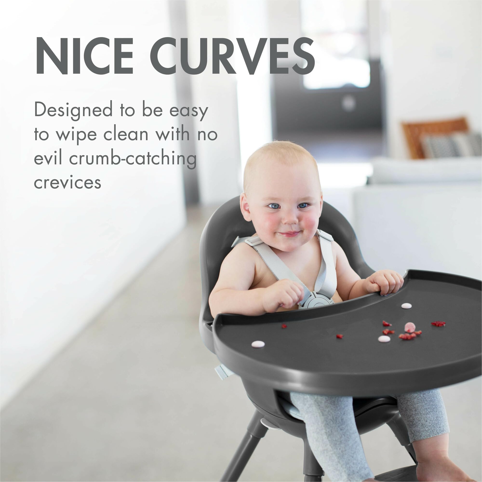 Boon Grub Adjustable Baby High Chair with Dishwasher Safe Seat - Convertible Toddler Feeding Chair for 6 Months to 6 Years - Gray - Perfect for Home, Restaurant & Travel Use