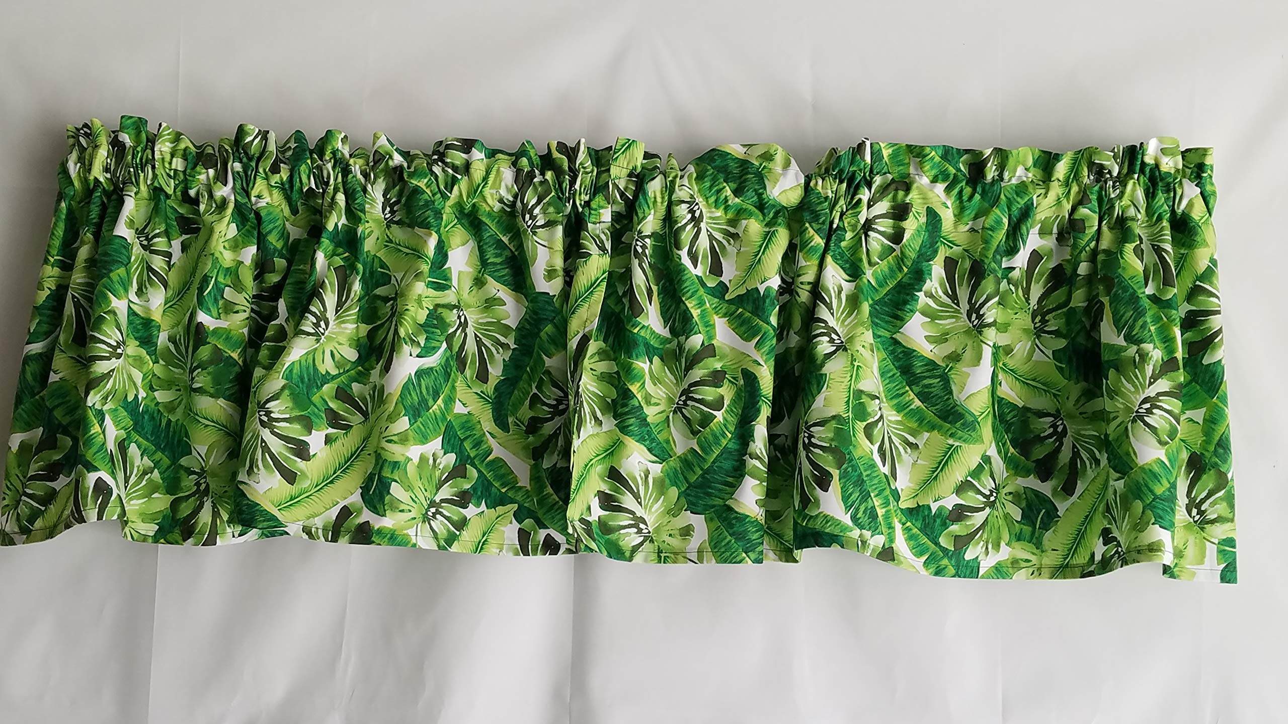 Tropical Valance Curtain - Palm & Banana Leaf Design, Island Kitchen Window Treatment, 41x15 Inches, Green Leaf Pattern for Beach & Coastal Home Decor