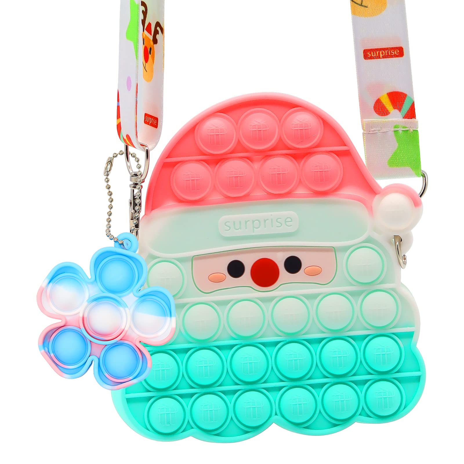 Rainbow Santa Pop-On-It Purse for Girls - Push Bubble Sensory Fidget Toy, Christmas Crossbody Handbag & School Backpack Accessory - Stress Relief Gift for Kids, Parent-Child Bonding & Sensory Play