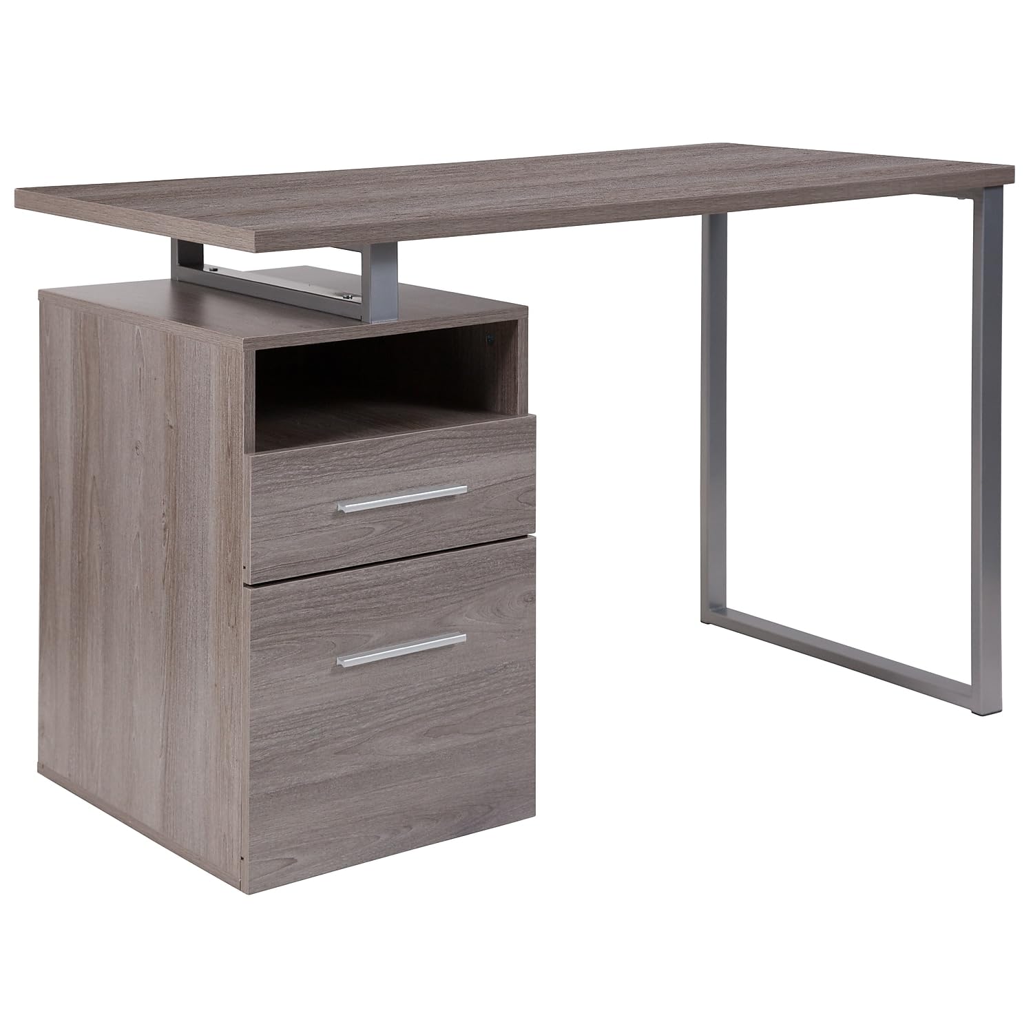 Flash Furniture Harwood Light Ash Wood Grain Finish Computer Desk with Two Drawers & Silver Metal Frame - Home Office Desk for Work, Study & Gaming