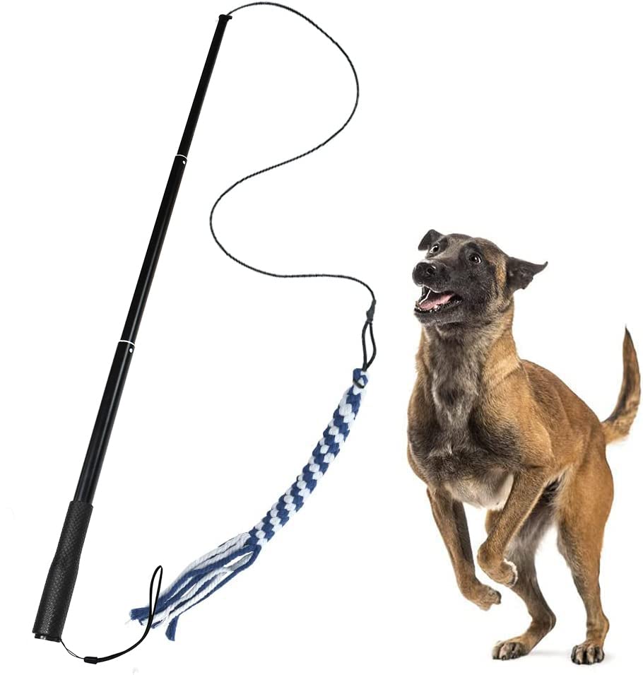 GOOSEEN Extendable Flirt Pole for Dogs - Interactive Chase & Tug Toy with Cotton Lure Rope for Small, Medium & Large Dogs - Perfect for Outdoor Training, Exercise & Playtime in Backyard, Park or Beach
