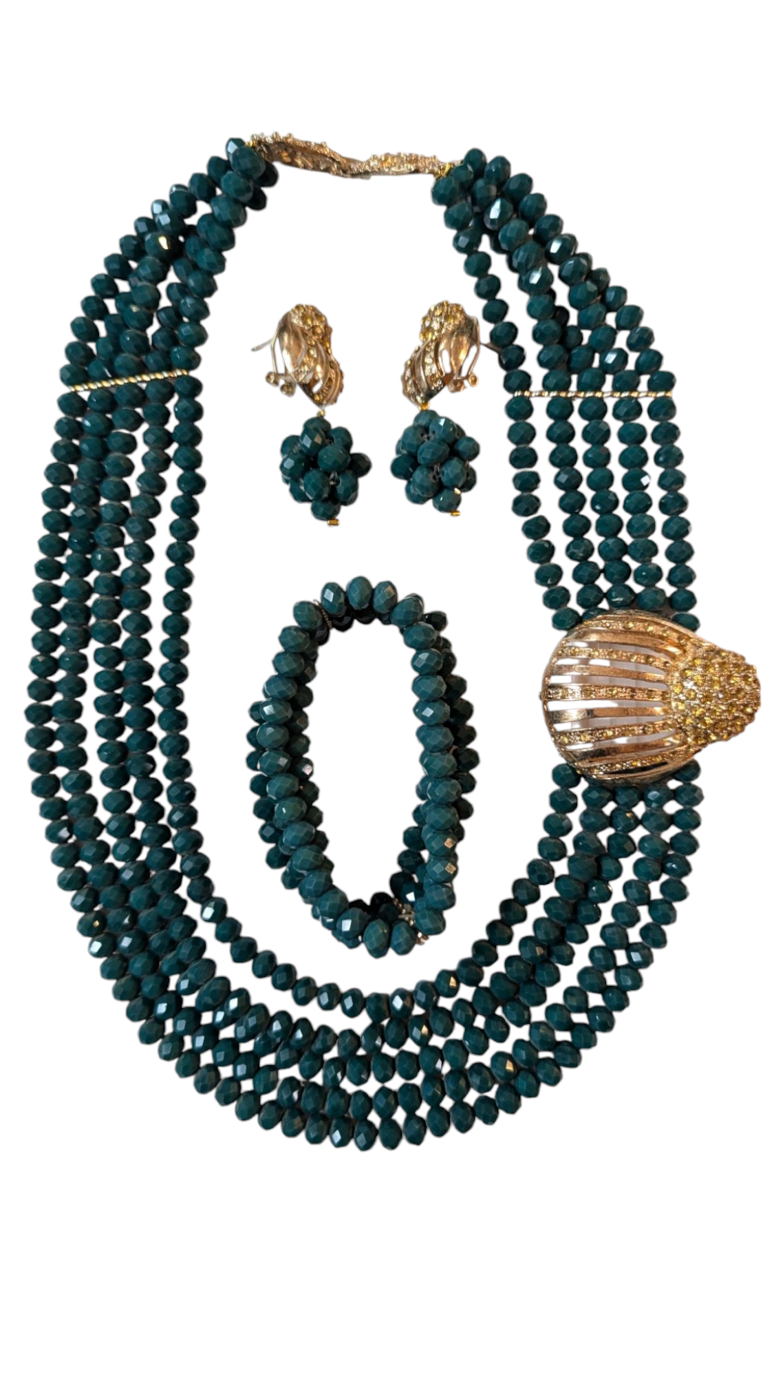 Dupsie's Adesola Emerald Glow Green and Gold African Eleke Bead Set - Handmade Yoruba Waist Beads for Women, Traditional African Jewelry for Spiritual Protection, Bridal Accessories, and Cultural Celebrations