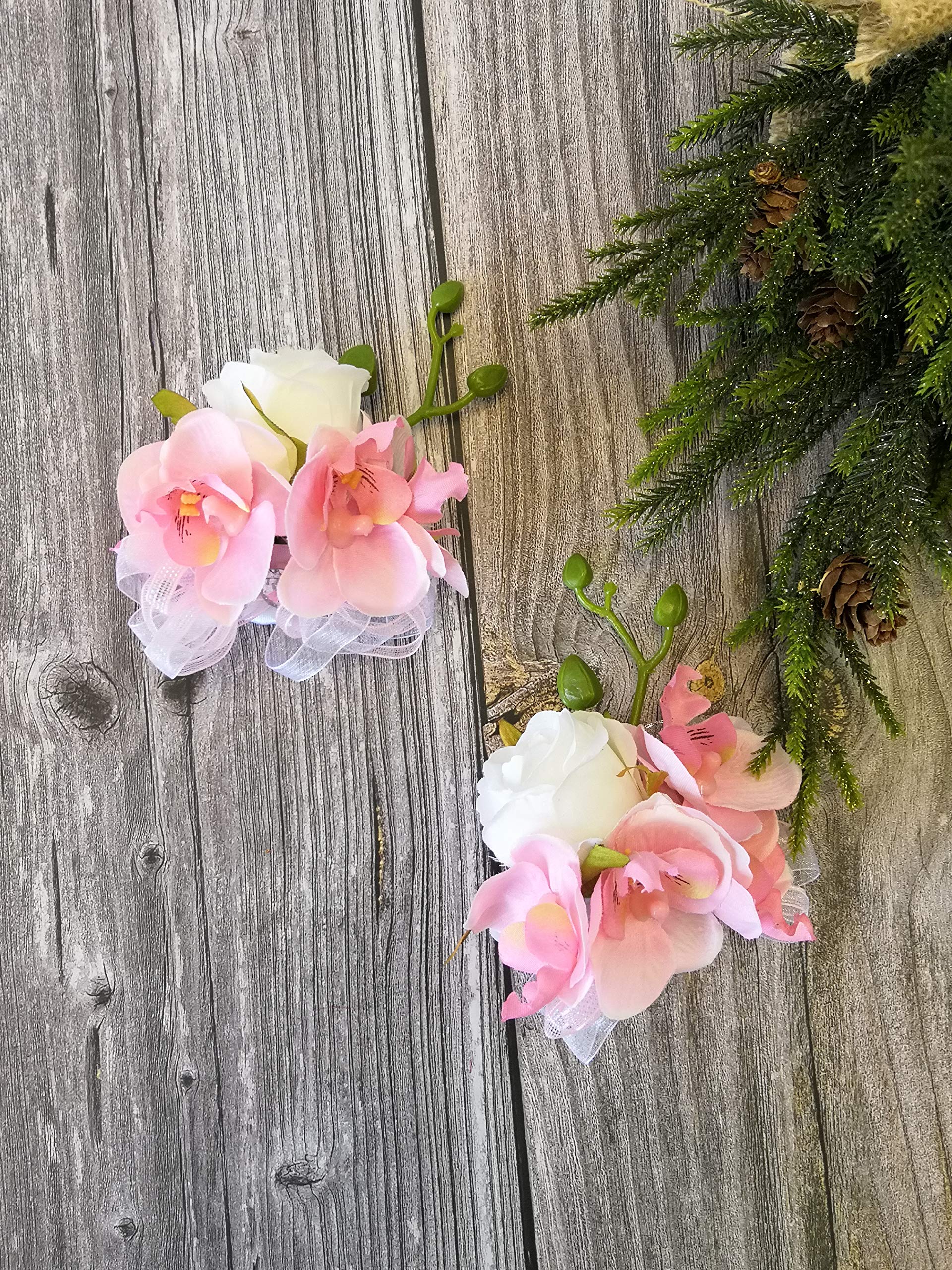 Elegant Pink Rose & Lily Prom Corsage Boutonniere Set - Wedding Party Flower Pin for Wrist, Hand, Dress & Suit - Perfect for Prom, Homecoming, Bridal Showers & Formal Events