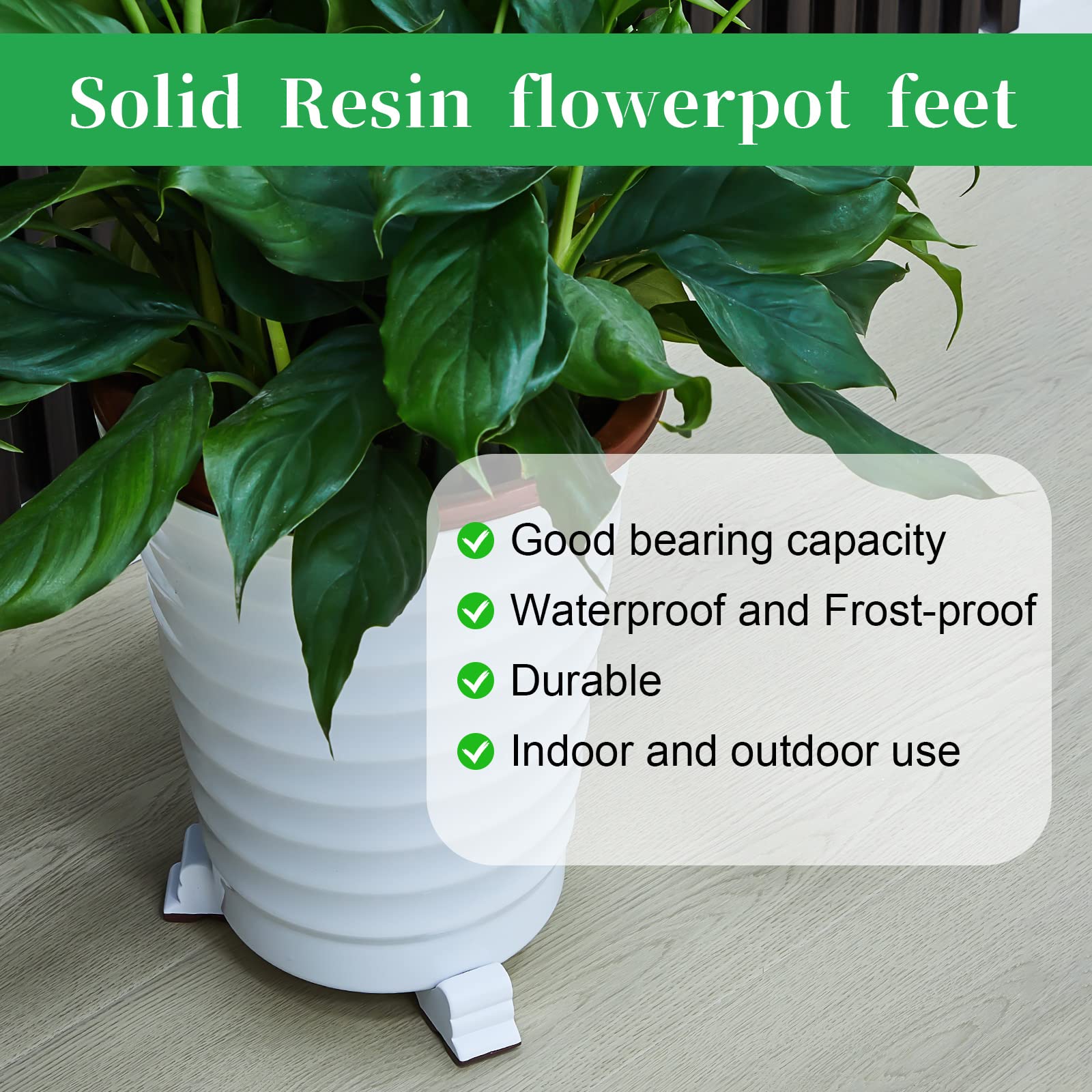 6 Pcs Pot Feet Plant Stands - 3 Inch Long, 1.5 Inch Tall Frost Proof Pot Risers for 14-20 Inch Outdoor Planters & Barrels - Handmade Pot Elevators (White) - Perfect for Garden, Patio & Deck Plant Protection