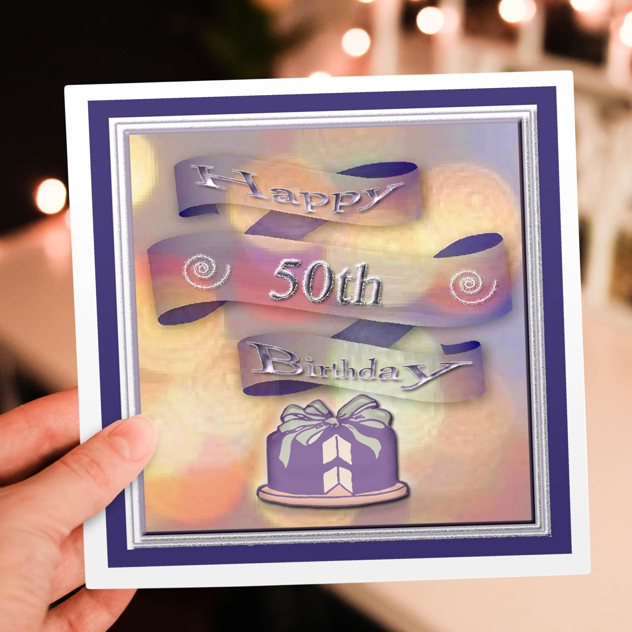 3dRose Happy 50th Birthday Greeting Cards Set - 12 Pack of 6x6 Inch Ribbon and Cake Design Cards (gc_24379_2) | Perfect for Milestone Birthday Celebrations, Anniversaries & Special Occasions