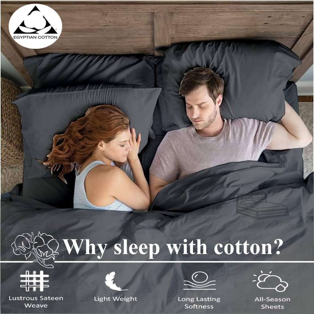 Split King Sheets Set 5-Piece 100% Cotton 600 Thread Count for Adjustable Beds - Dark Grey Solid Split King Size Bedding - Perfect for Couples with Different Sleeping Preferences & Adjustable Bed Frames