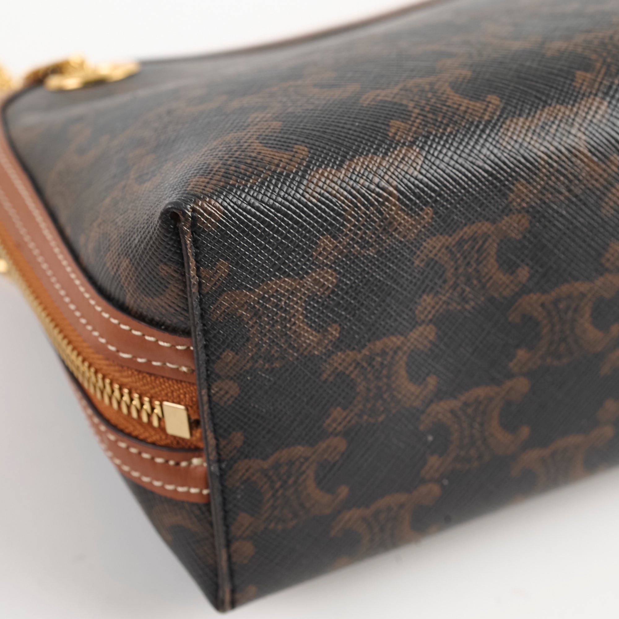 Celine Medium Triomphe Chain Bag in Tan Canvas - Luxury Crossbody Purse for Women, Perfect for Date Night & Evening Events