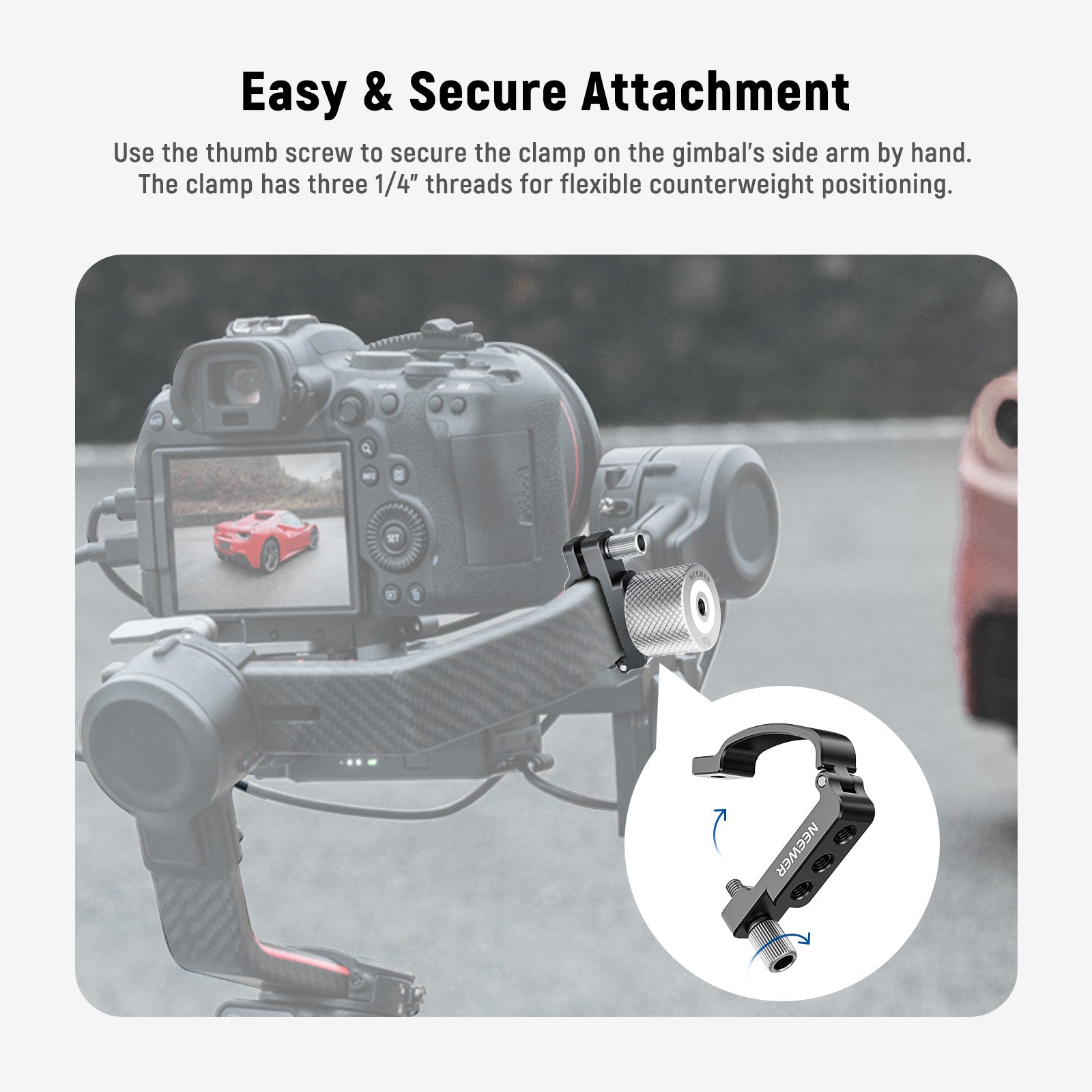 NEEWER GA008 Side Arm 100g Counterweight Clamp for DJI RS 2 Stabilizer - Perfect for Smooth Gimbal Balancing in Videography & Film Production