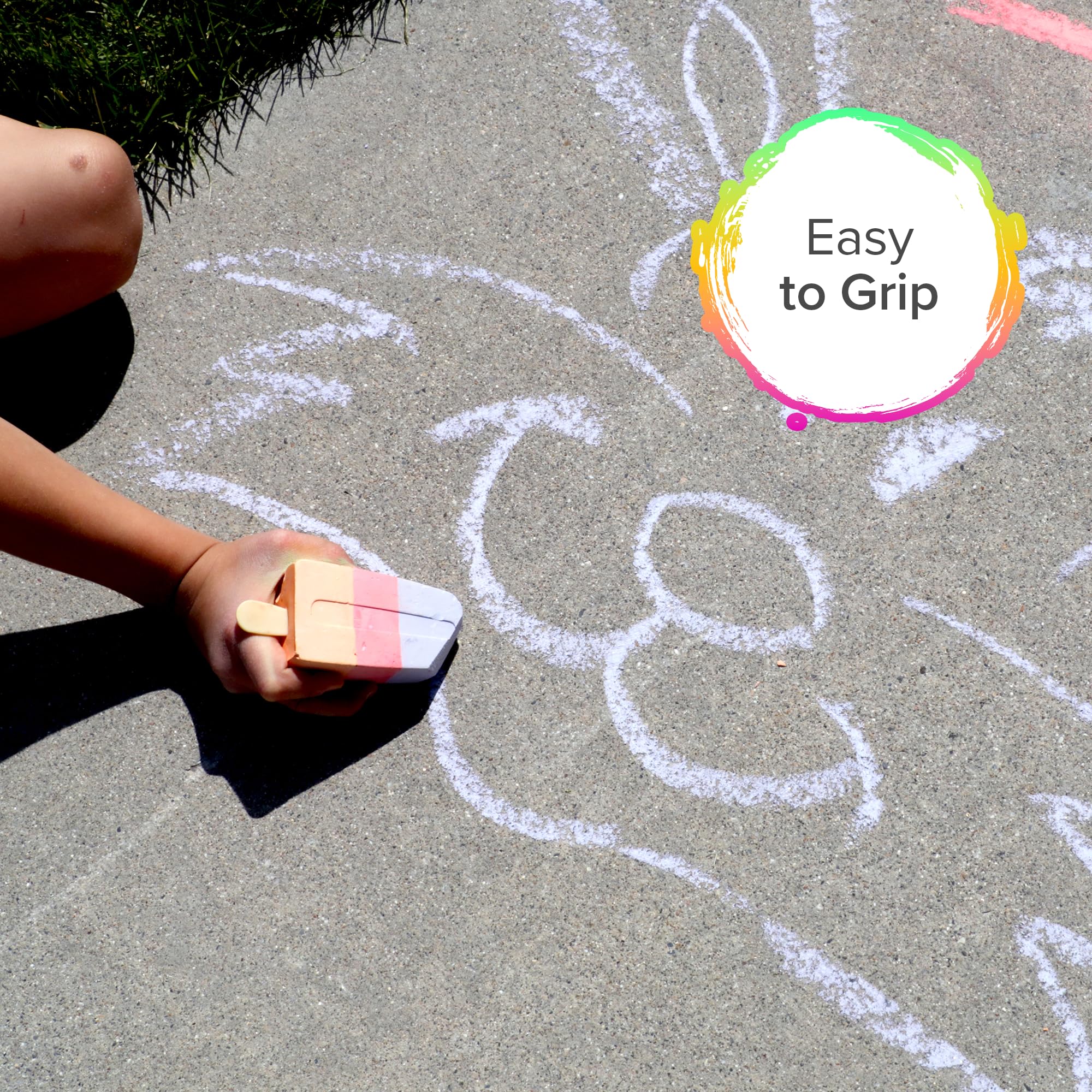 Kid Made Modern Popsicle Glitter Chalk Set - Non-Toxic Washable Sidewalk Chalk for Kids - 6 Pack Vibrant Colors for Outdoor Games, Art & Summer Activities