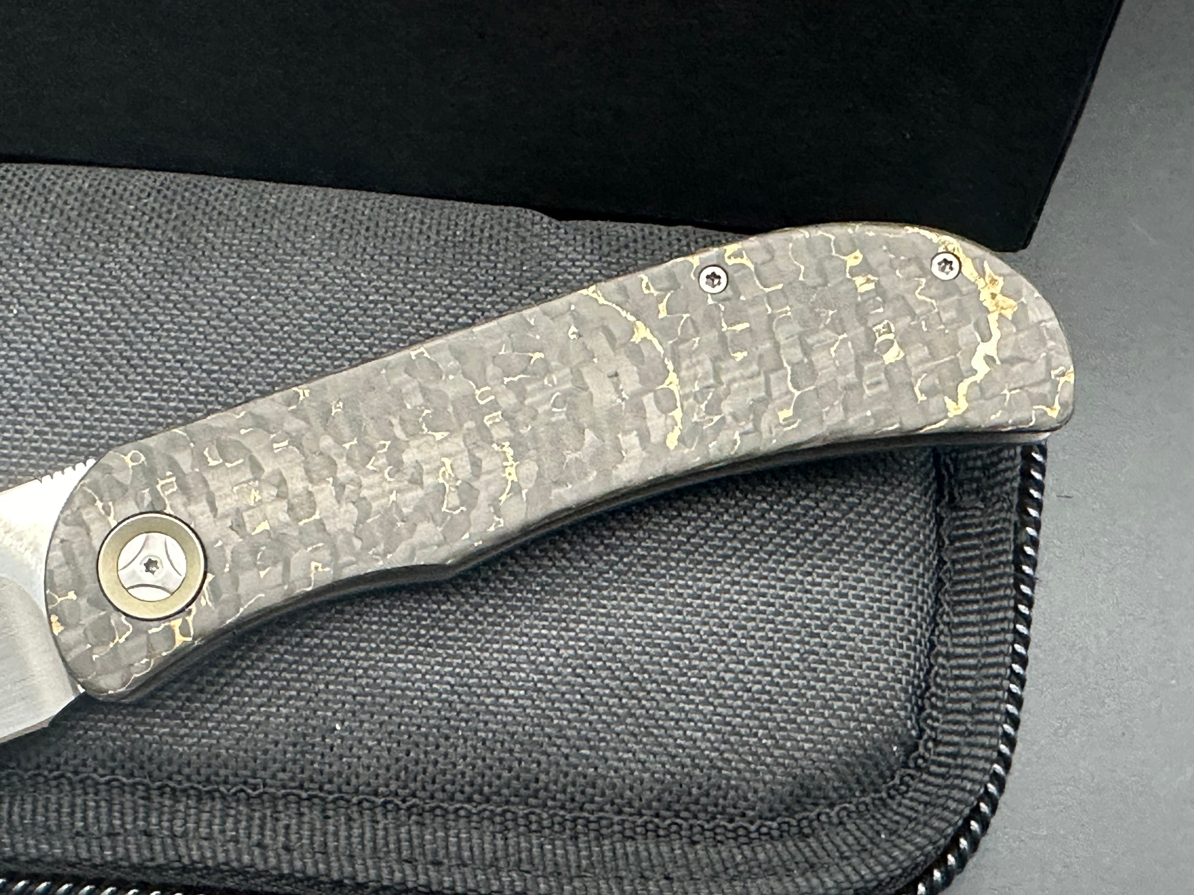 TBC Trevor Burger Custom LEXK Sheepsfoot SFL Pocket Knife - Titanium Handle with Snakeskin Carbon Fiber Inlay, Hand-Rubbed Satin M390 Steel Blade | EDC, Outdoor, Camping & Survival Knife
