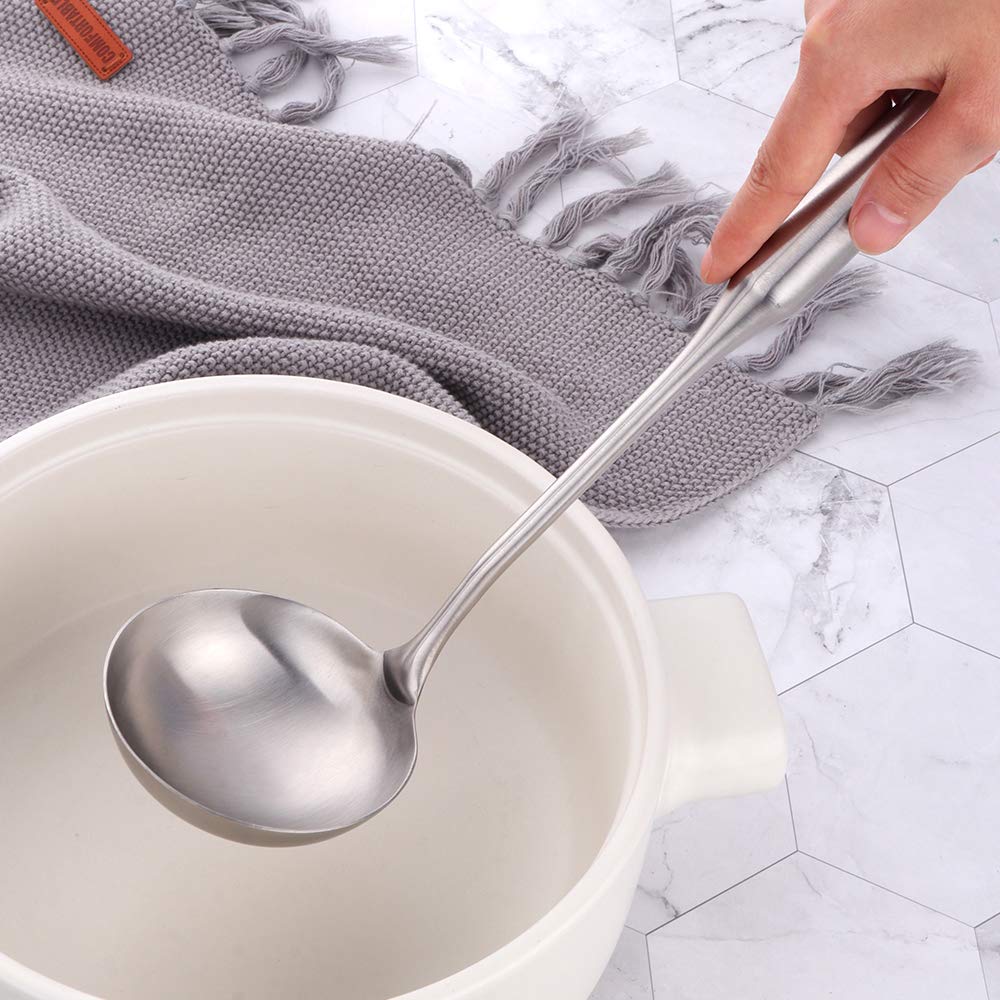 PLESIU 3-Piece Stainless Steel Kitchen Utensil Set - Soup Ladle, Wok Spatula & Slotted Spatula with Vacuum Ergonomic Handle - Perfect for Cooking, Serving & Stirring Soups, Noodles & Stir-Fry Dishes