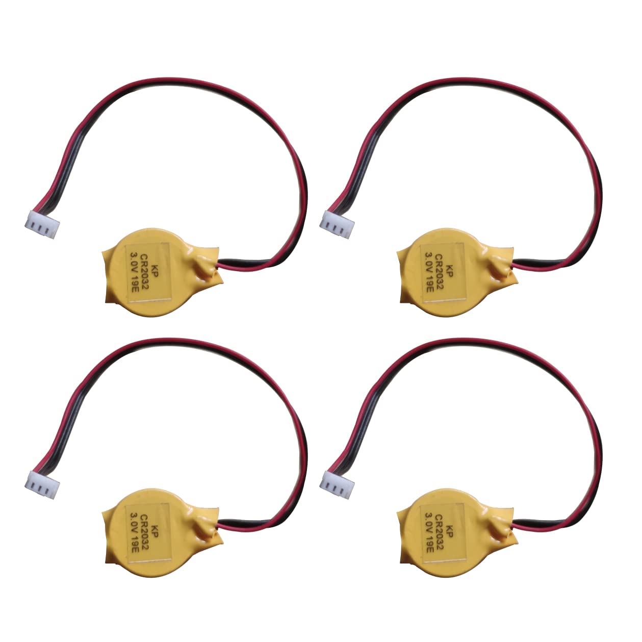 4-Pack CR2032 3V Lithium Battery with 3-Pin Cable Connector for Laptop Motherboard BIOS CMOS - Replacement Battery for PC, PLC, Notebook (Ideal for BIOS Reset & Motherboard Maintenance)