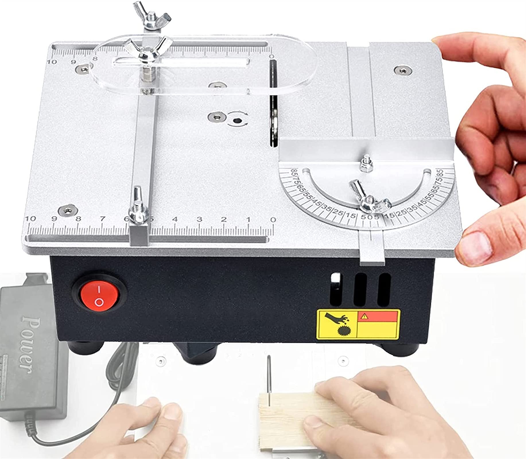 96W Mini Desktop Table Saw with Vacuum Hose - 7-Speed Adjustable DIY Woodworking Tool with Enhanced 775 Motor & Aluminum Alloy Base - Perfect for Wooden Model Crafts, Circuit Board Cutting & Small DIY Projects (Standard Configuration)