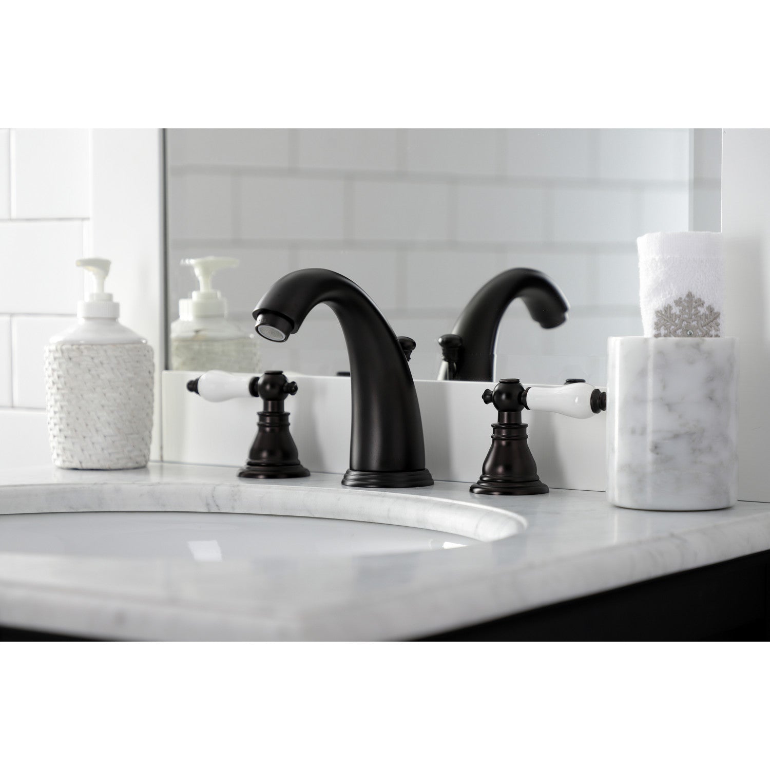 Patriotic American KB985APL Oil Rubbed Bronze Widespread Bathroom Faucet - 3 Hole Deck Mount with Pop Up Drain - Perfect for Vintage & Farmhouse Style Bathrooms
