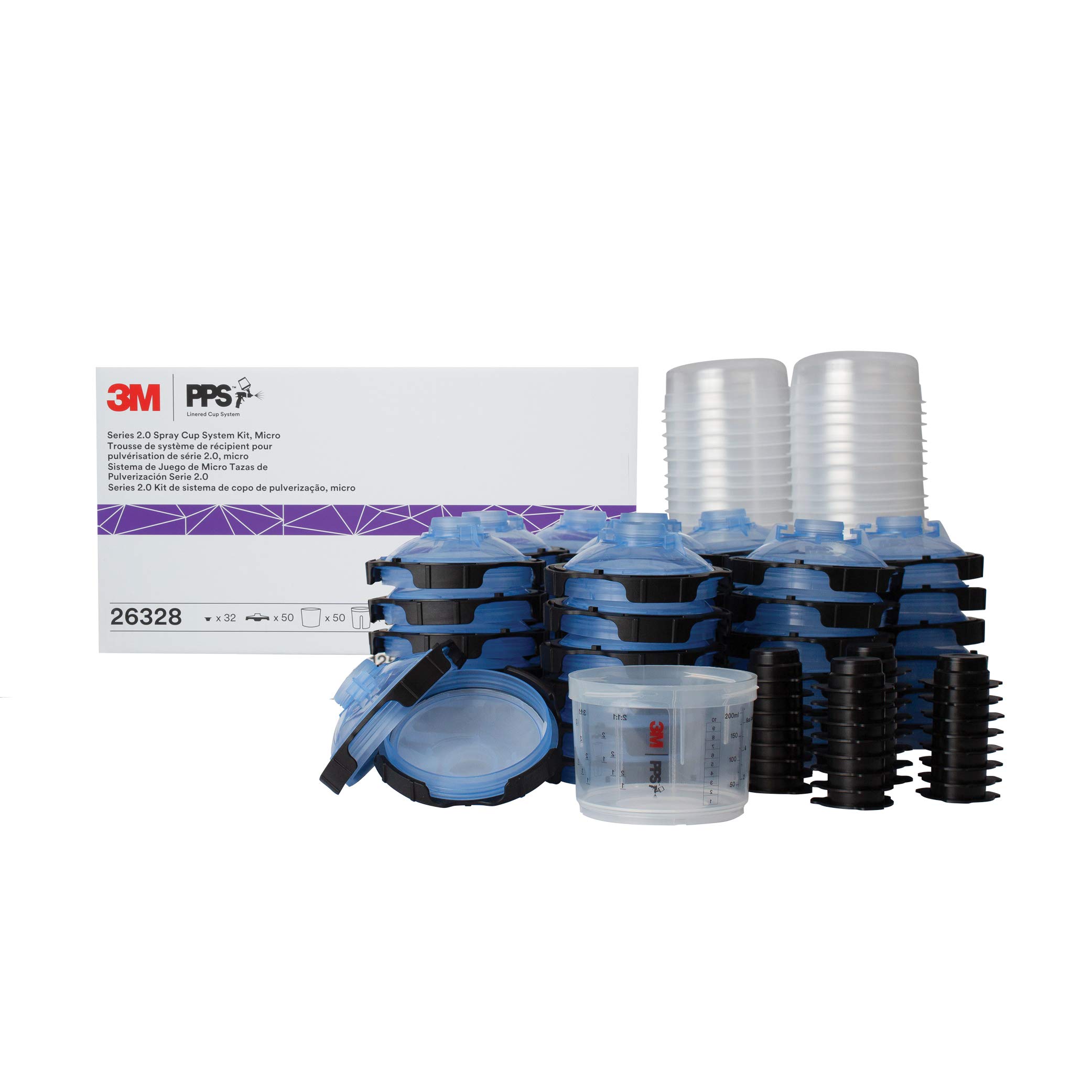 3M PPS 2.0 Spray Gun Cup Kit with 125-Micron Filter - Includes 1 Mini Paint Cup, 50 Micro Liners, 50 Lids & 32 Sealing Plugs (3 Ounces, 26328) - Perfect for Automotive Painting, Furniture Refinishing & Home DIY Projects