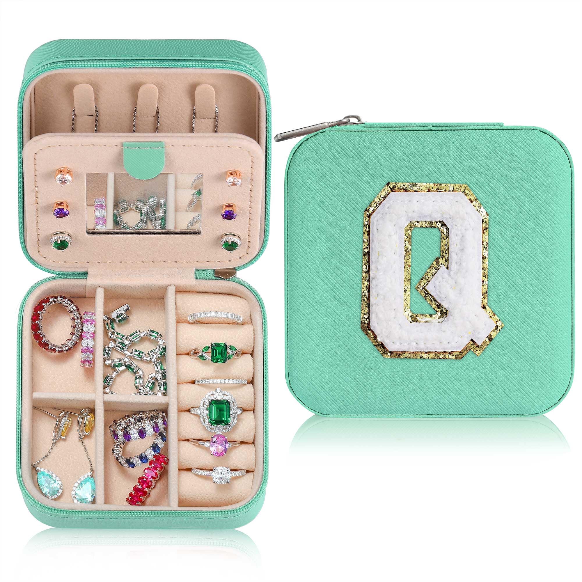 Parima Jewelry Travel Organizer for Women - Necklace, Earring & Ring Holder - Compact Jewelry Box with Initials - Perfect Travel Gift & Essential for Vacation, Business Trips & Weekend Getaways