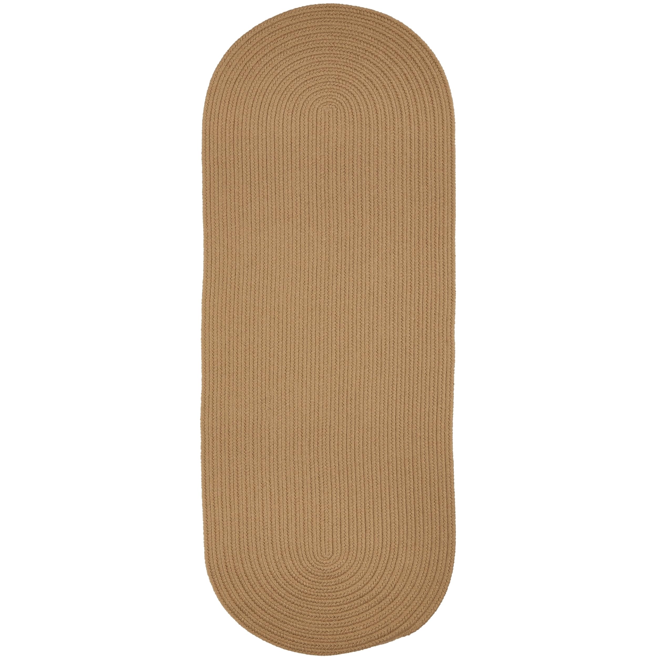Rhody Rug Solid Poly S006 Camel 2' x 4' Oval Braided Runner - Durable Area Rug for Hallway, Living Room & Bedroom | Easy-Care USA-Made Home Decor Floor Mat | Perfect for High Traffic Areas & Cozy Spaces