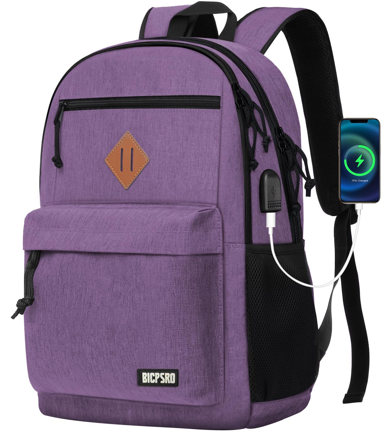 Lightweight Backpack for Women & Men - 15.6 Inch Laptop Bookbag with USB Charger Port, School Backpack for Girls Boys Teens, College Backpack - Perfect for Travel, Work & Daily Commute (Purple)