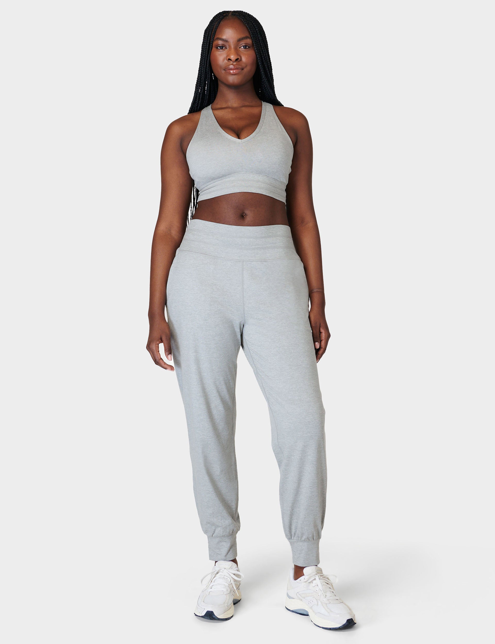 Gaia High Waist Yoga Pants for Women - Light Grey Marl - Comfortable Workout Leggings for Yoga, Gym, Running & Lounge Wear