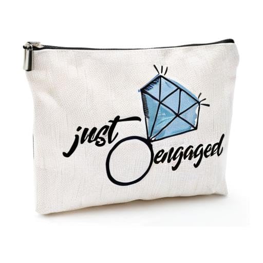 Just Engaged Gift Set - Bride Makeup Bag & Cosmetic Pouch - Perfect Engagement & Bridal Shower Gift for Newly Engaged Women - Ideal for Wedding Prep, Honeymoon Travel & Bridal Beauty Essentials