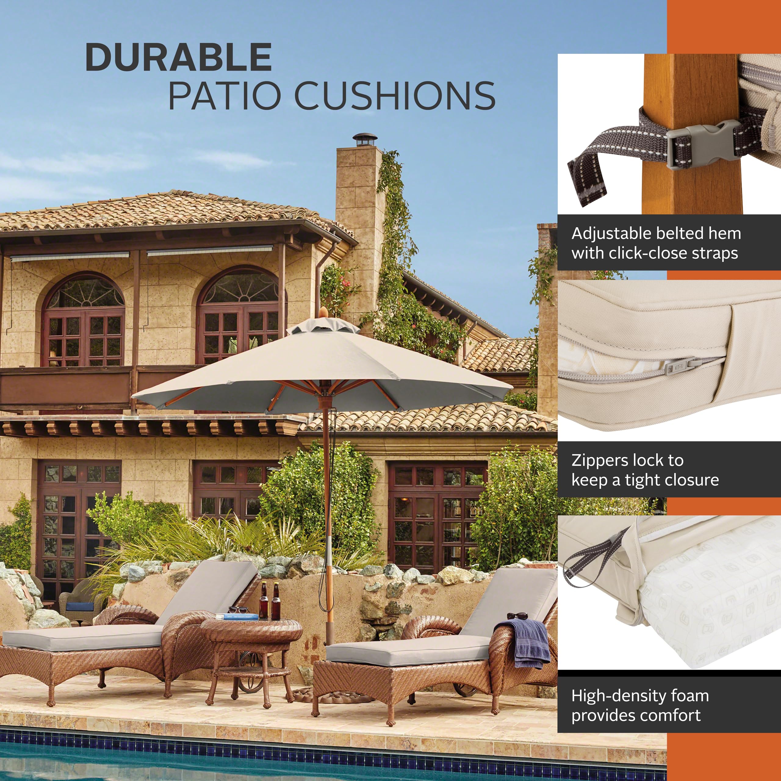 Classic Accessories Montlake 80x26x3 Inch Patio Furniture Cushion - Antique Beige, Perfect for Outdoor Chairs, Loungers, and Garden Seating