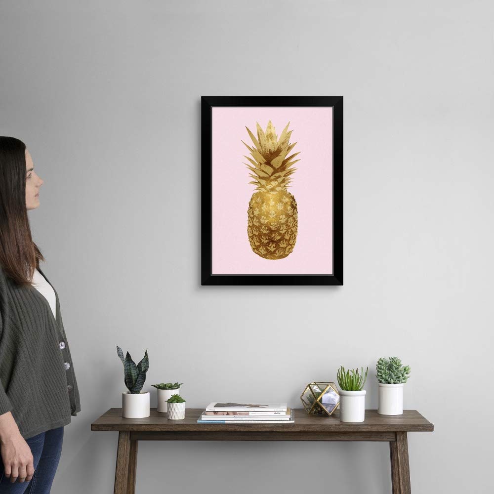 Pineapple Gold on Pink and Black Framed Art Print - Tropical Home Decor for Living Room, Bedroom, or Office