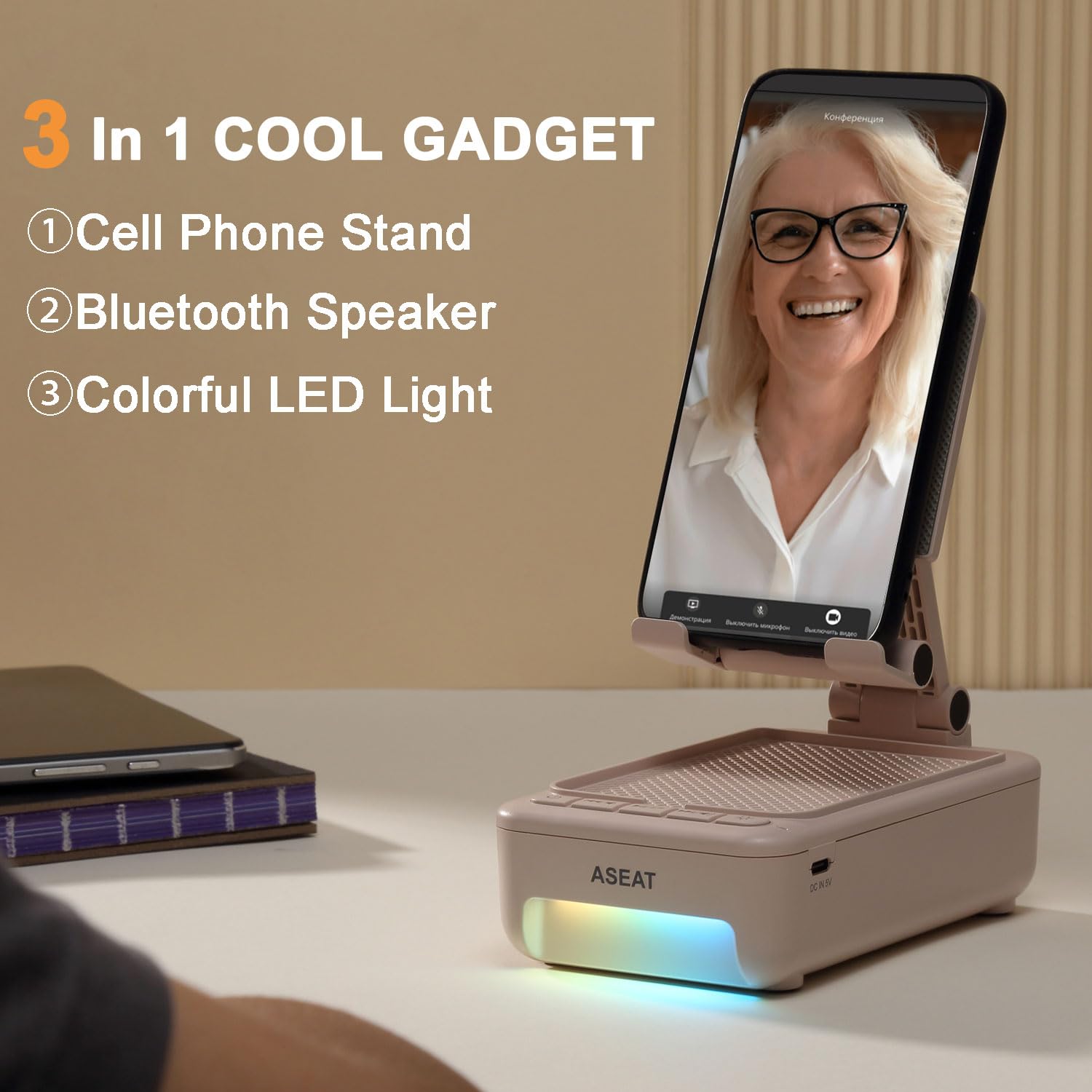 Wireless Bluetooth Speaker with LED Color Changing Lights & Phone Stand - Unique Birthday Gifts for Men, Women, Dad, Husband - Perfect for Home, Office, and Travel Use