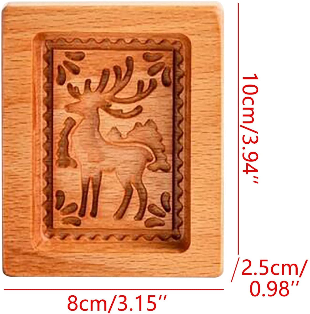 Hand-Carved Wooden Cookie Mold - Gingerbread & Biscuit Press Stamp for Baking - Deer Design with Pine Cones & Provence Rose - Perfect for Holiday Cookies, DIY Baking, and Christmas Gift Giving