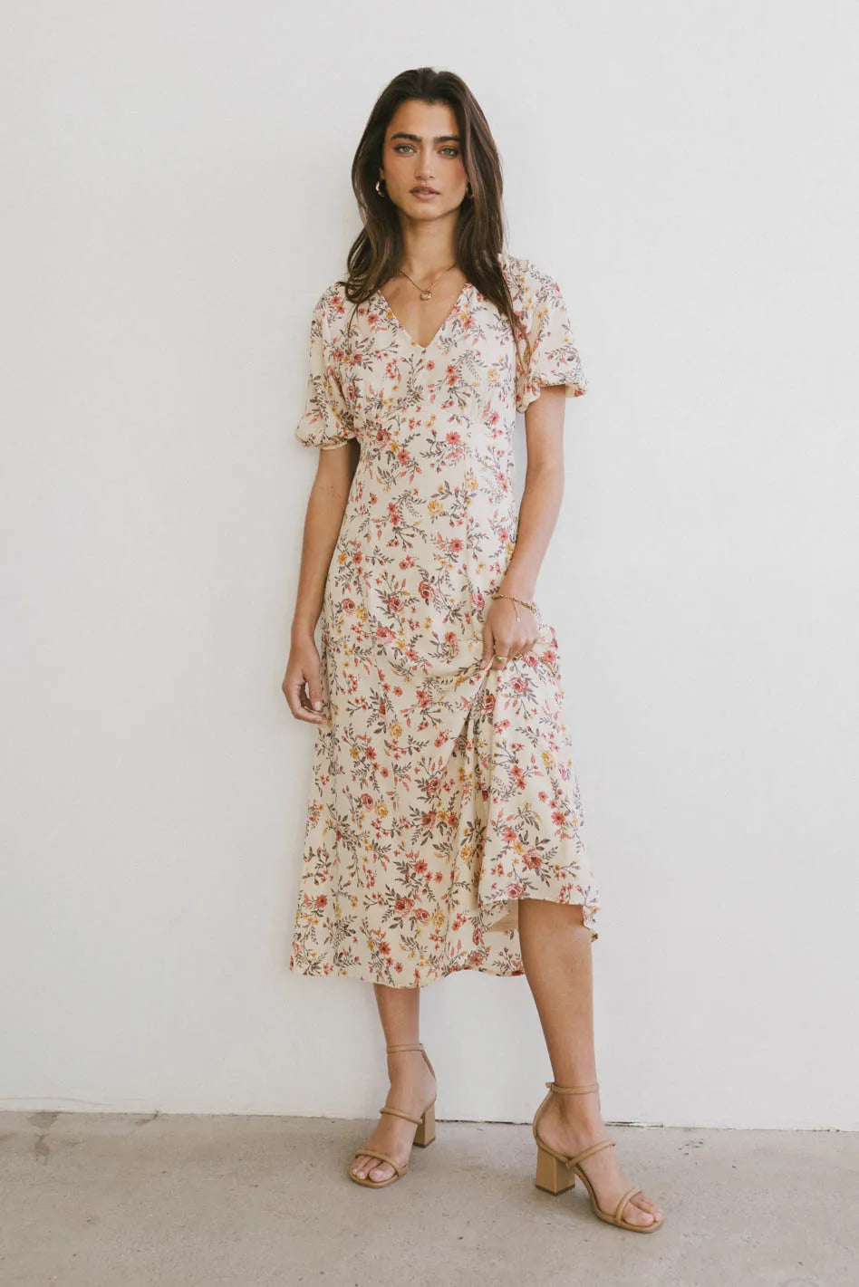 Ainsley Floral Midi Dress for Women - Summer Boho Flowy Dress with Short Sleeves - Perfect for Beach Vacations, Date Nights & Outdoor Parties