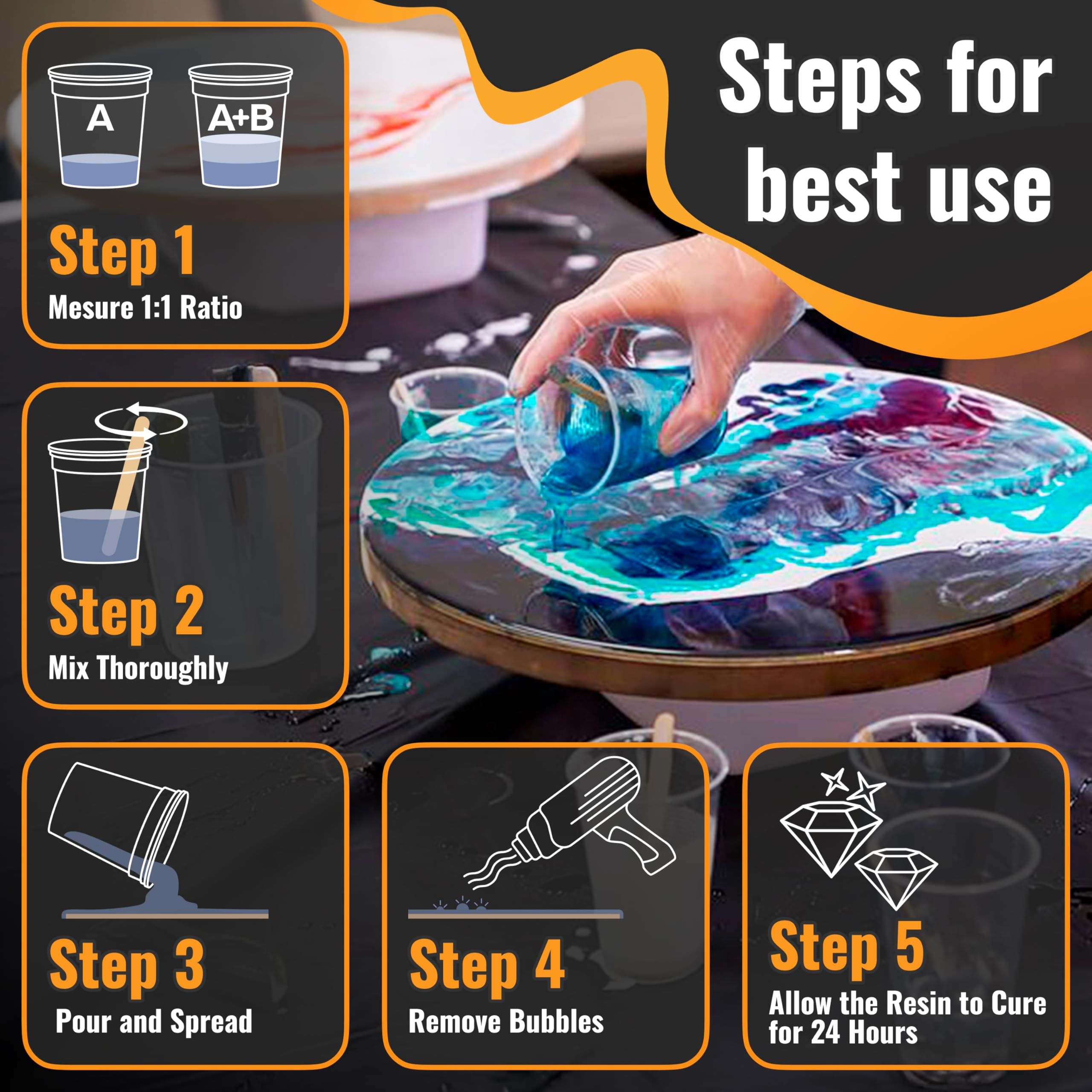 Premium 1 Gallon Table Top Epoxy Resin Kit - Food Safe, Crystal Clear, Non-Yellowing, Bubble-Free, Self-Leveling for Bar Countertops, Wood Tables, DIY Jewelry Making, Glass Coating & Art Casting Molds | Perfect for Home Decor, Craft Projects & Epoxy Gift Ideas