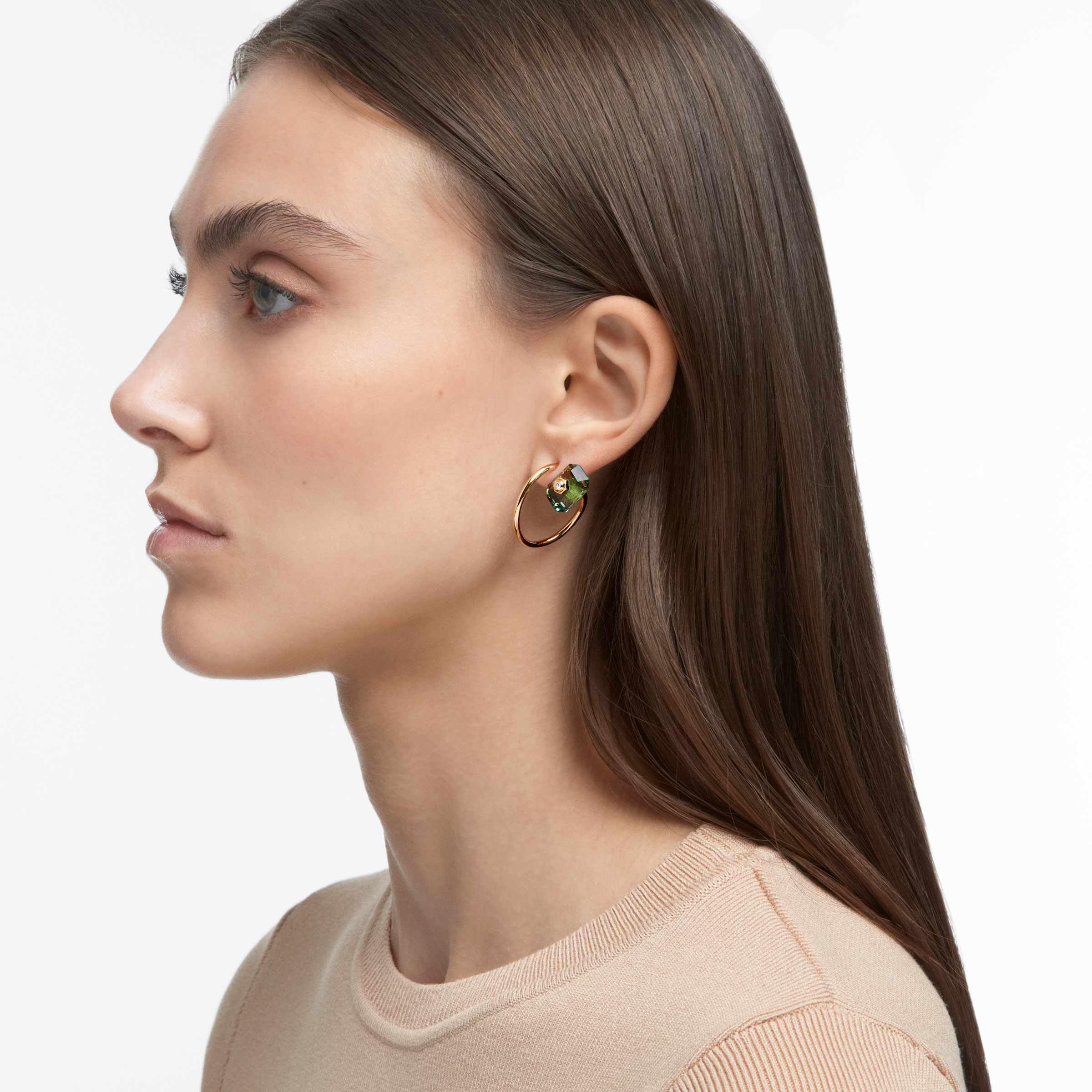 Swarovski Numina Earrings - Gold Tone Jewelry with Green & Clear Crystals | Elegant Dangle Earrings for Women, Perfect for Parties, Weddings & Special Occasions