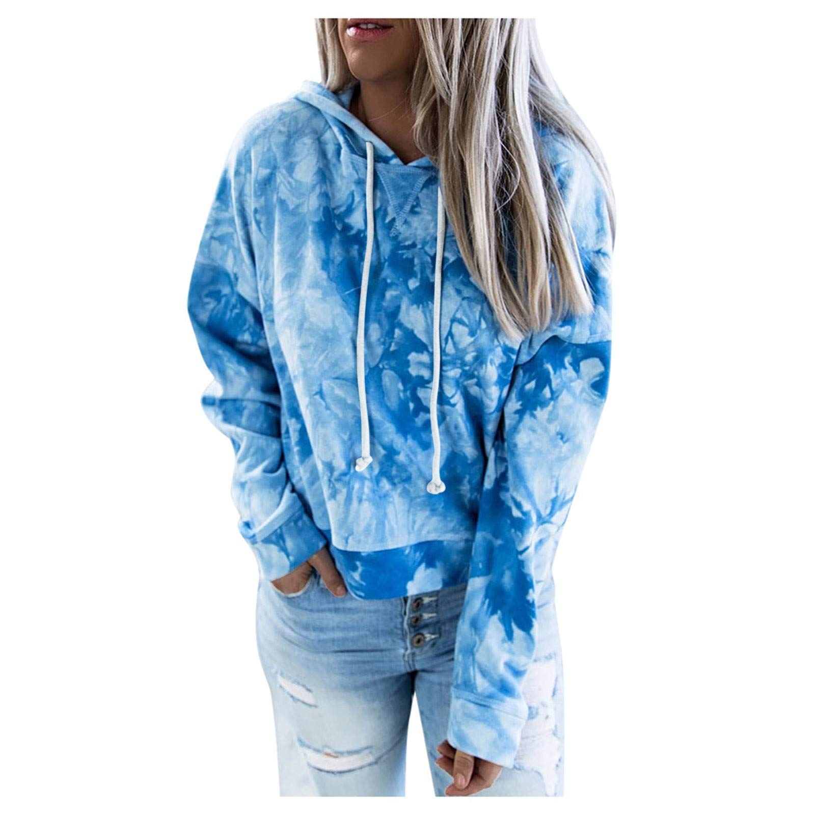 Women's Long Sleeve Crop Top Hoodie - Loose Tie-Dye Printed Pullover Sweatshirt | Casual Streetwear for Fall & Winter | Perfect for Gym, Lounge & Outdoor Activities