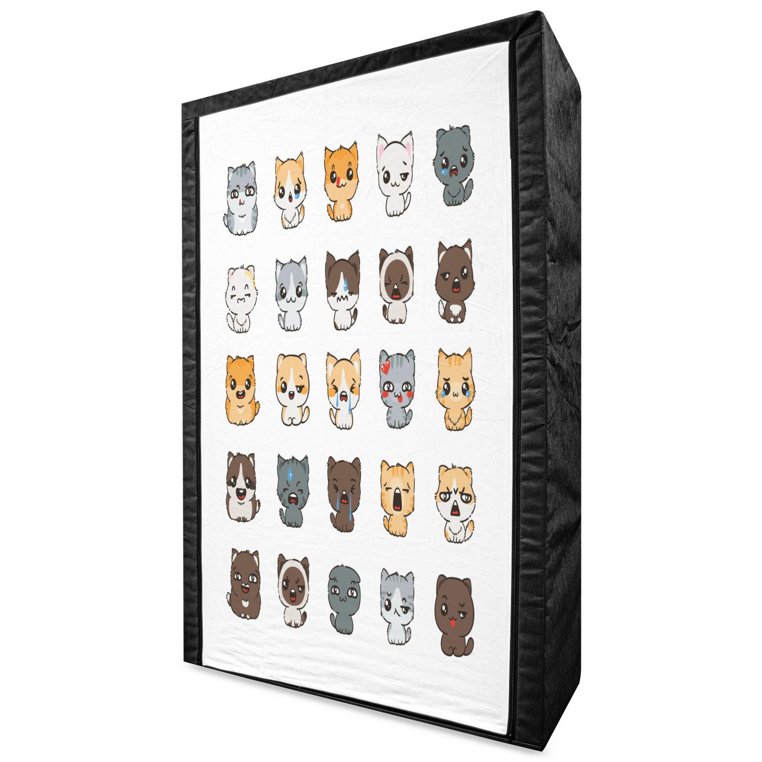 Ambesonne Portable Fabric Wardrobe - Cartoon Cats & Dogs with Expressive Faces (Angry, Happy, Sad, Smiling) | 42.5