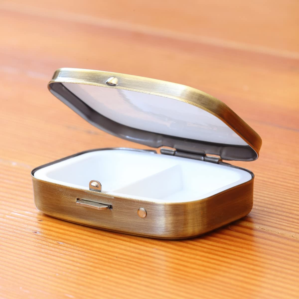 Elegant Virgo Zodiac Brass Rectangle Pill Box - Perfect for Daily Medication, Travel & Organizing Small Items - Watercolor Design